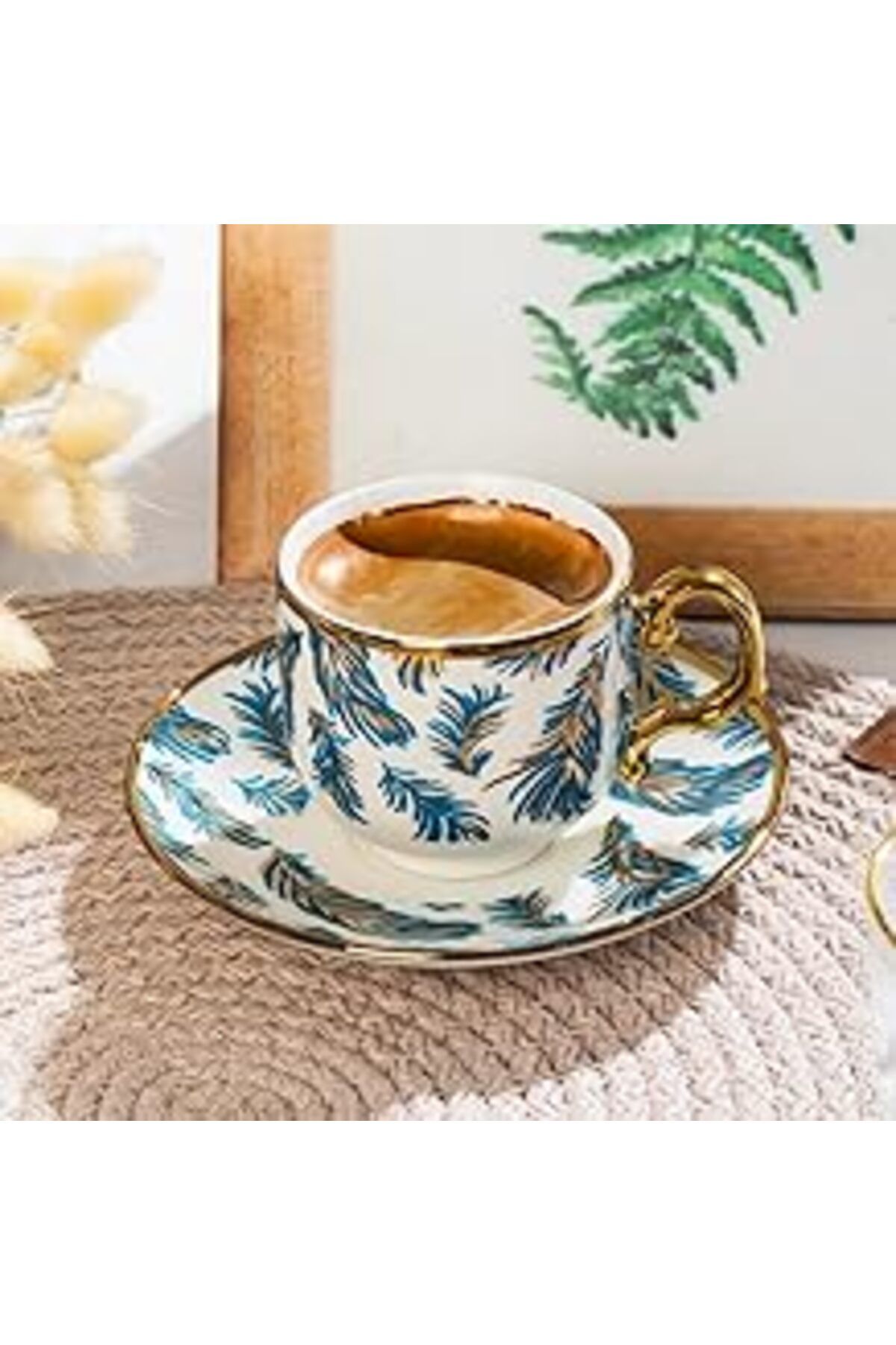 Mu Art Yalın Altın Yaldızlı 6 Kişilik Fincan Seti 12 Parça Türk Kahvesi Takımı Kahve Fincanı