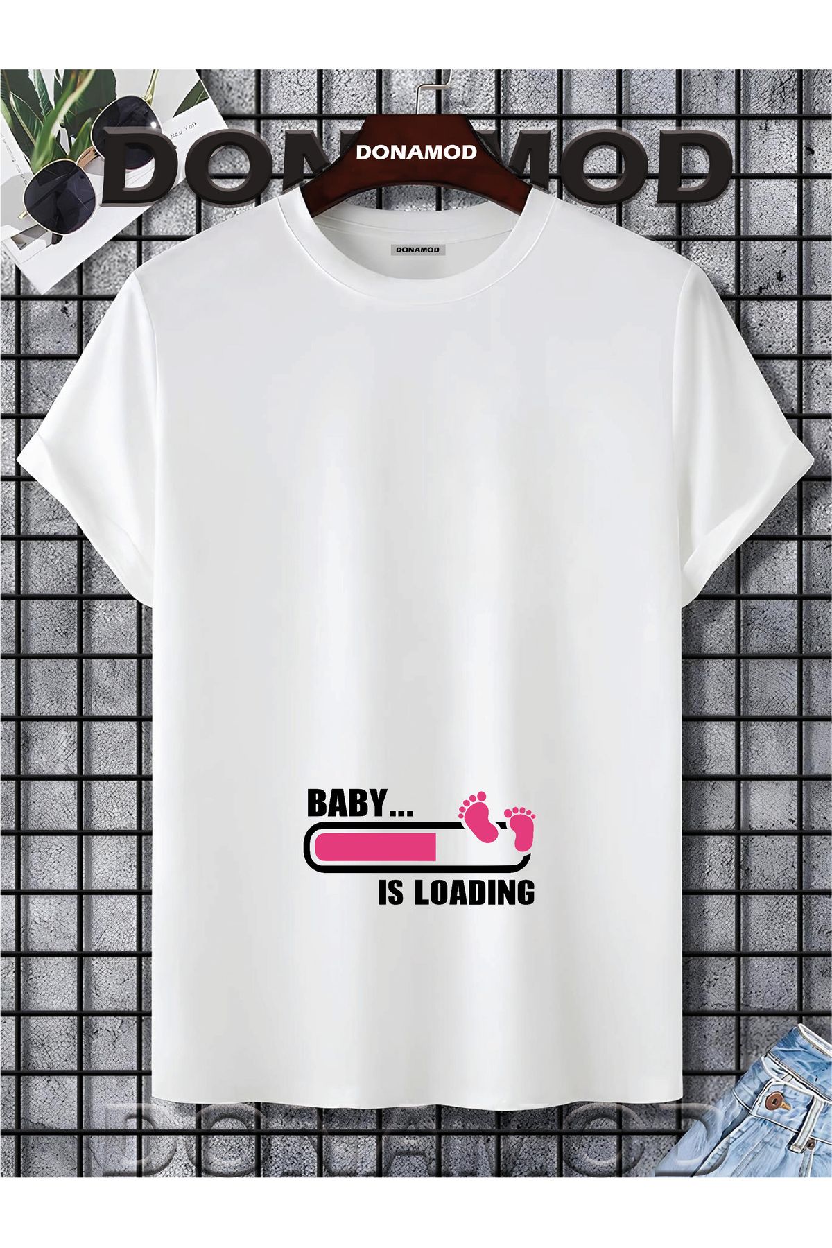donamod Siyah Beyaz Unisex Kısa Kollu Oversize Geniş Kalıp Hamile Bebek Anne Hediye Tasarımlı Tişört T shirt