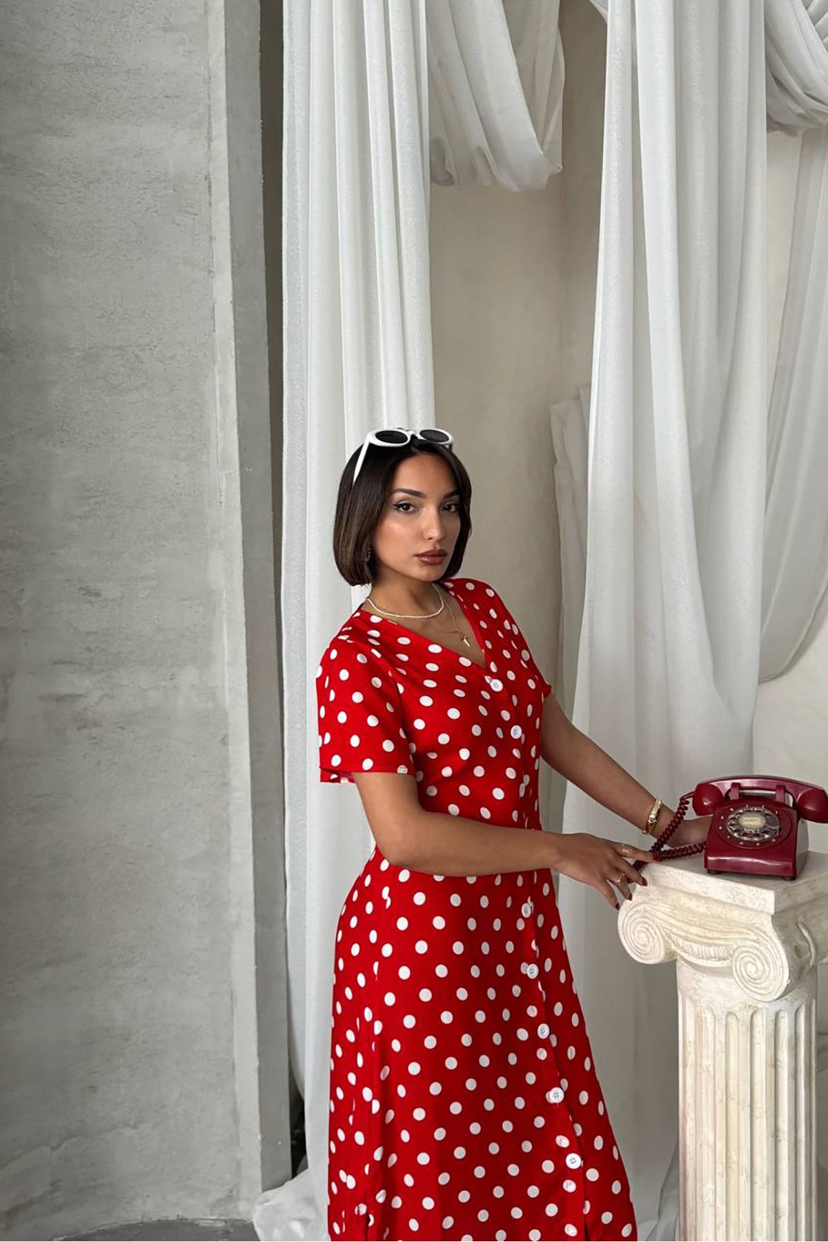 XXL BUTİK XXL Butik kadın desenli düğme detaylı viskon elbise X-NBG083