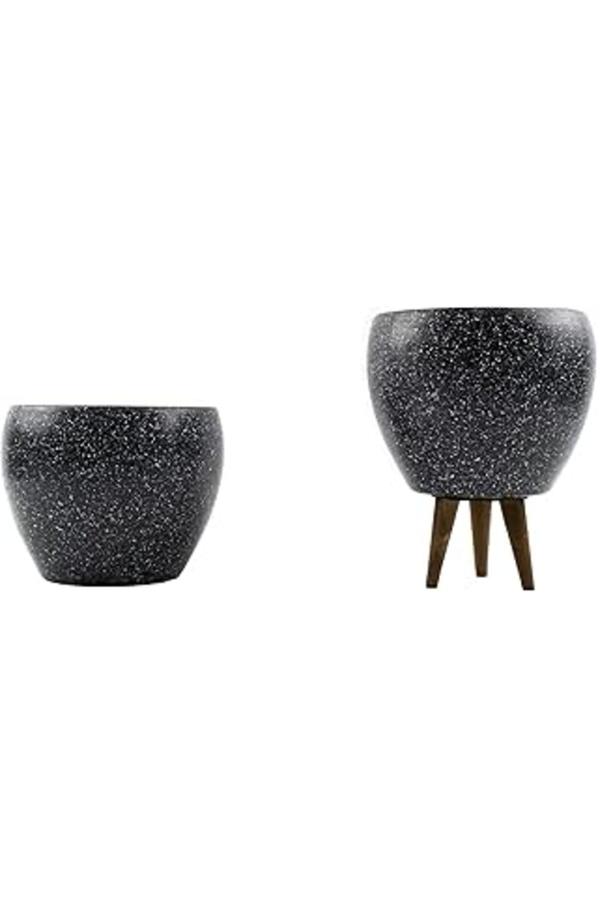 karadağsb Bitki Tasarımı Ev Dekorasyon Gri Granit Toprak Saksı Saksılık Salon Çiçeklik İkili Set Ayaksız - 3