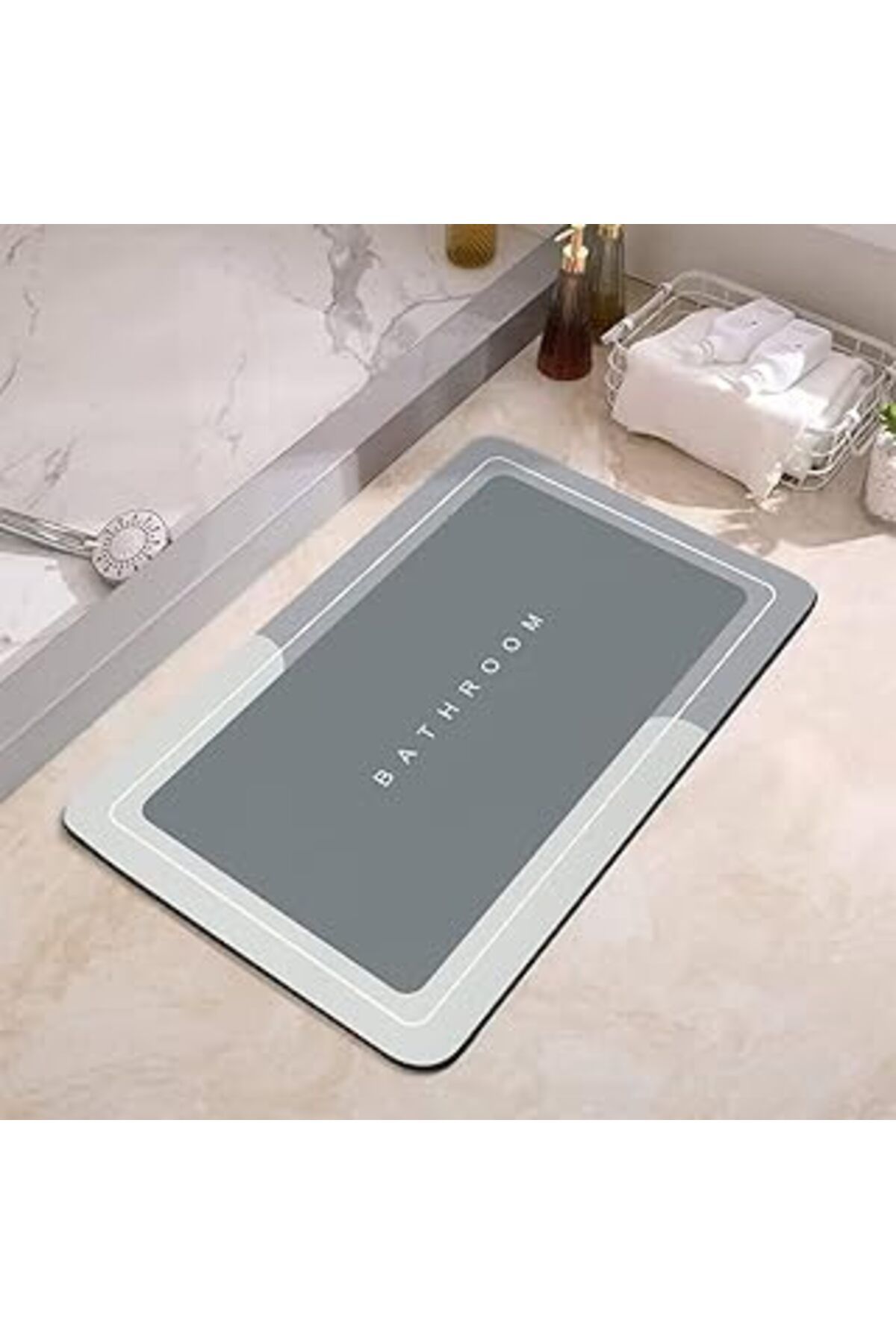 karadağsb Banyo Paspası-Süper Emici-Kaymaz Tabanlı Banyo Ve Abdest Paspası-Kare Gri (Nve107)