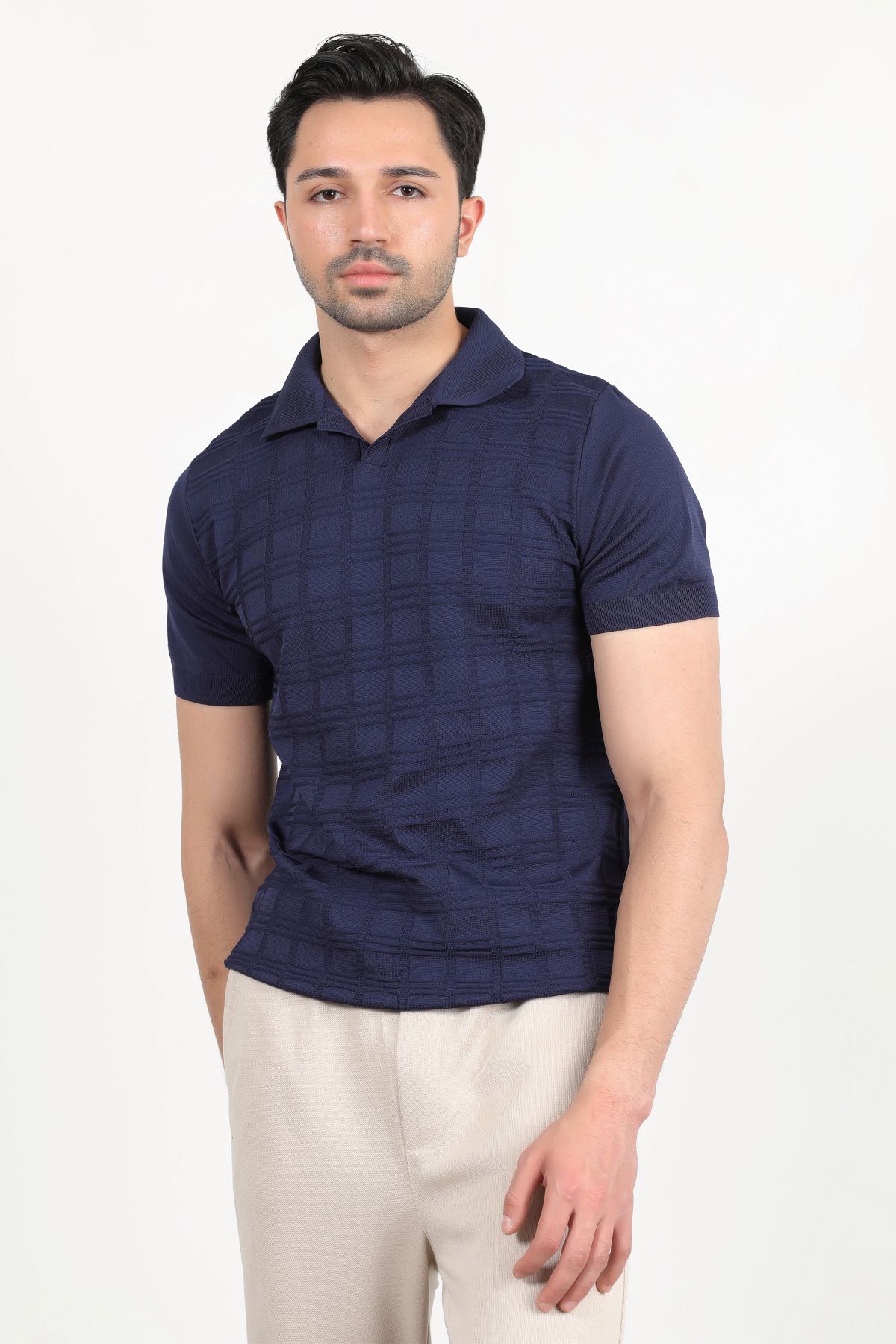 JB John Borners Erkek Polo Yaka Kısa Kol Dokulu Triko T-Shirt Lacivert - 2504