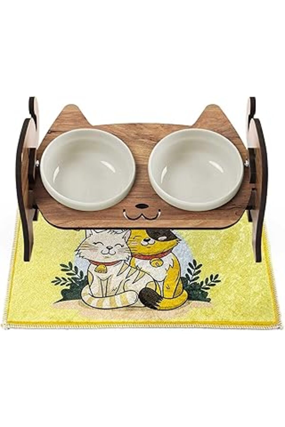 Mu Art Gobypet Always The Best Ahşap Kedi Mama Ve Su Kabı Ile Kedi Köpek Paspası - Demonte Kedi Mama Su Ka