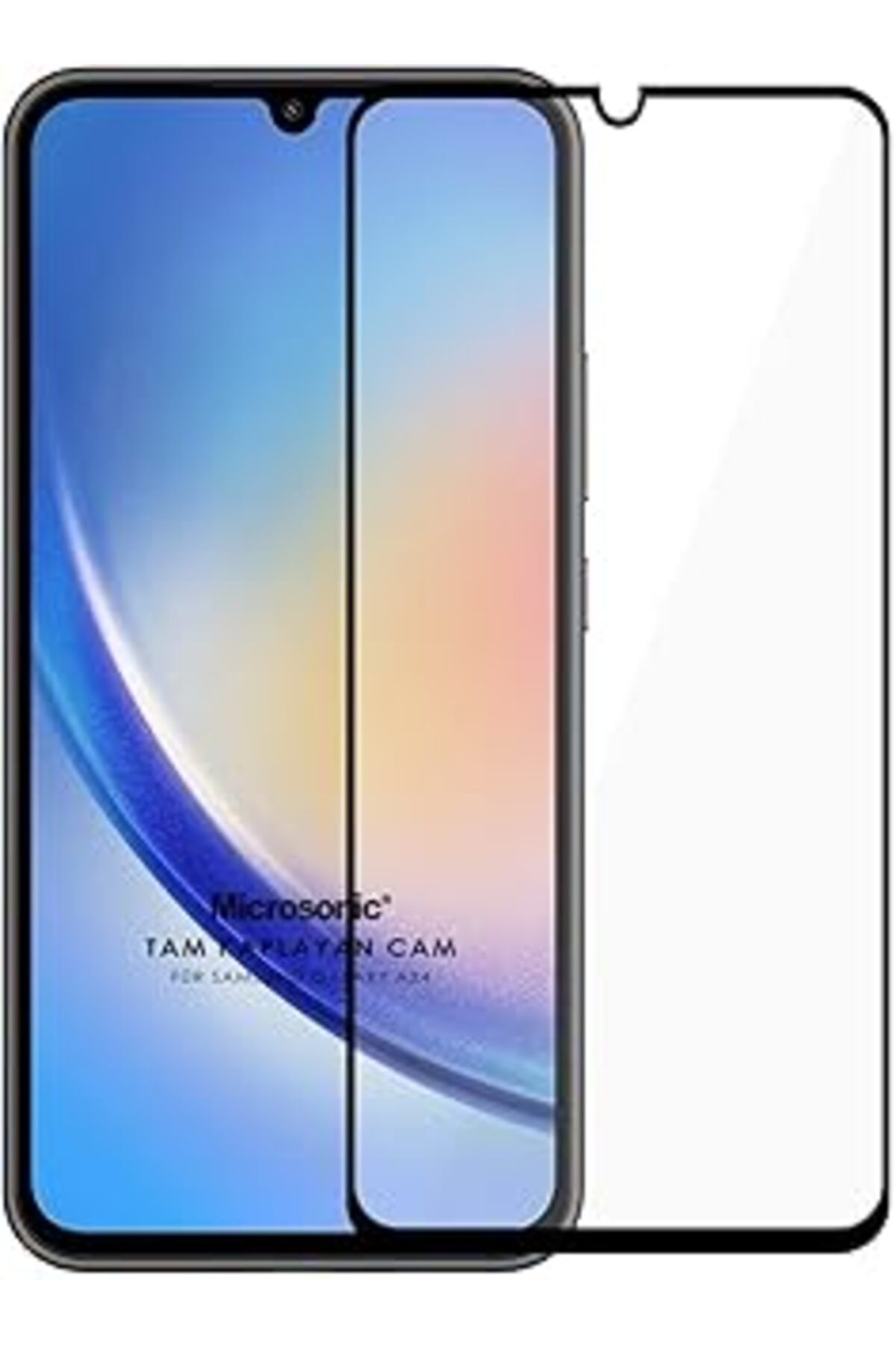jupiter global bazaar Microsonic Samsung Galaxy A34 Tam Kaplayan Temperli Cam Ekran Koruyucu Siyah