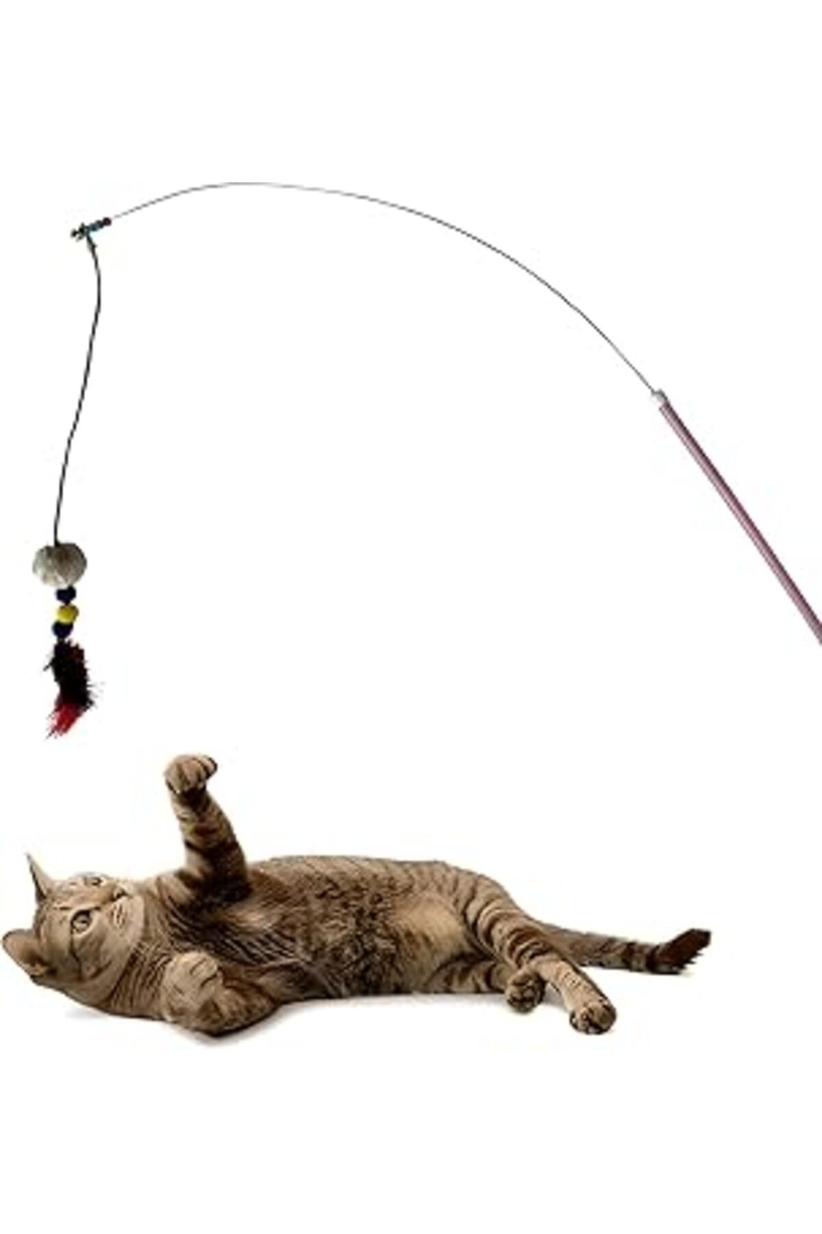 karadağsb Aee® Kedi Oltası Elastik Tüylü Çanlı Ponponlu Peluş Kedi Oyuncağı Tırtıl 130Cm