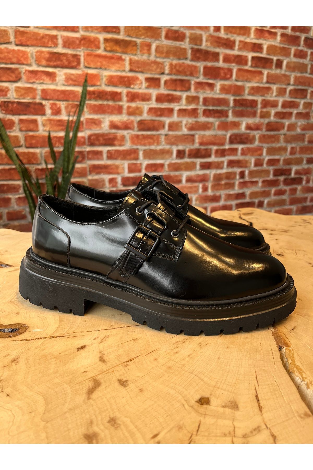 Refredo shoes Hakiki deri, Eva taban tokalı siyah casual ayakkabı
