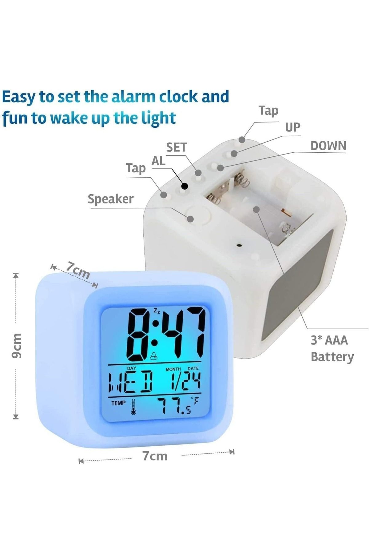Generic-Digital 7-Color Changing LED Alarm Clock with Glowing Light, Temperature Display & Date Function 4