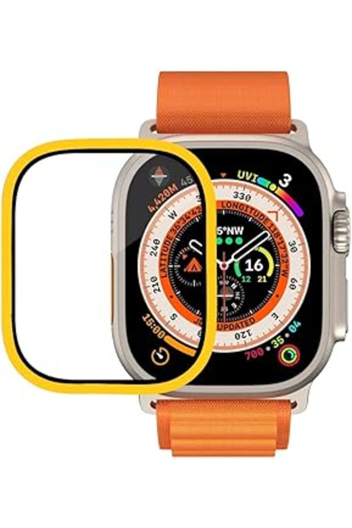 karadağsb Minesk Apple Watch Ultra 49Mm İçin Metal Kenarlıklı Ekranı Ve Çevresini Tamamen Kapatan 9H Sertliği