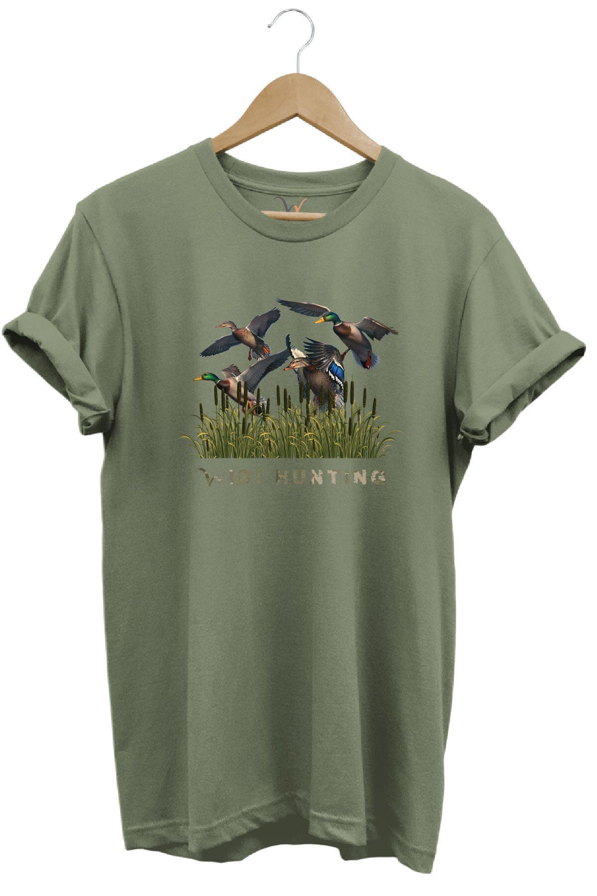WİDİ Widi Hunting Avcılık Ördek Avı Baskılı %100 Pamuk Regular Fit Bisiklet Yaka T-Shirt