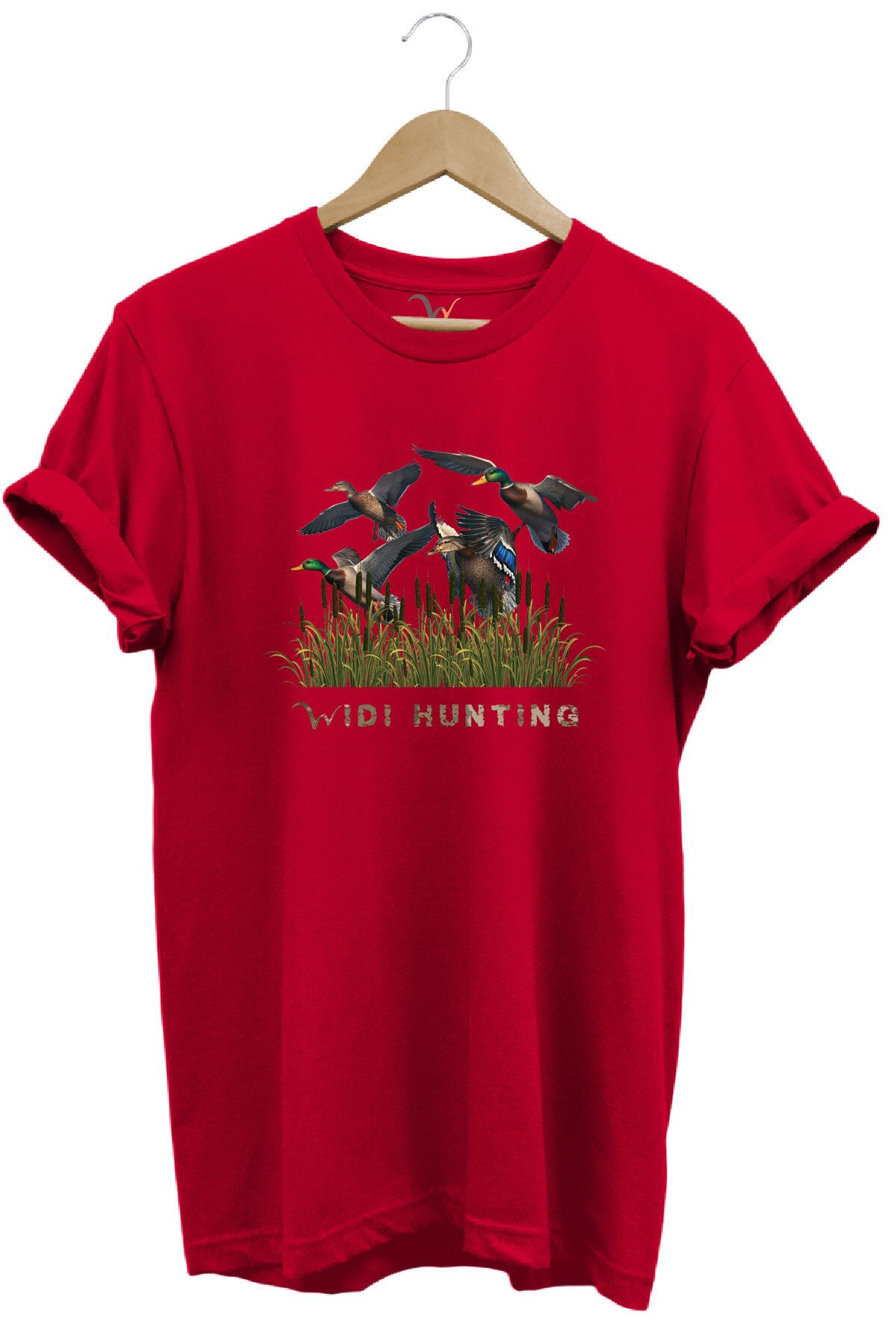 WİDİ Widi Hunting Avcılık Ördek Avı Baskılı %100 Pamuk Regular Fit Bisiklet Yaka T-Shirt
