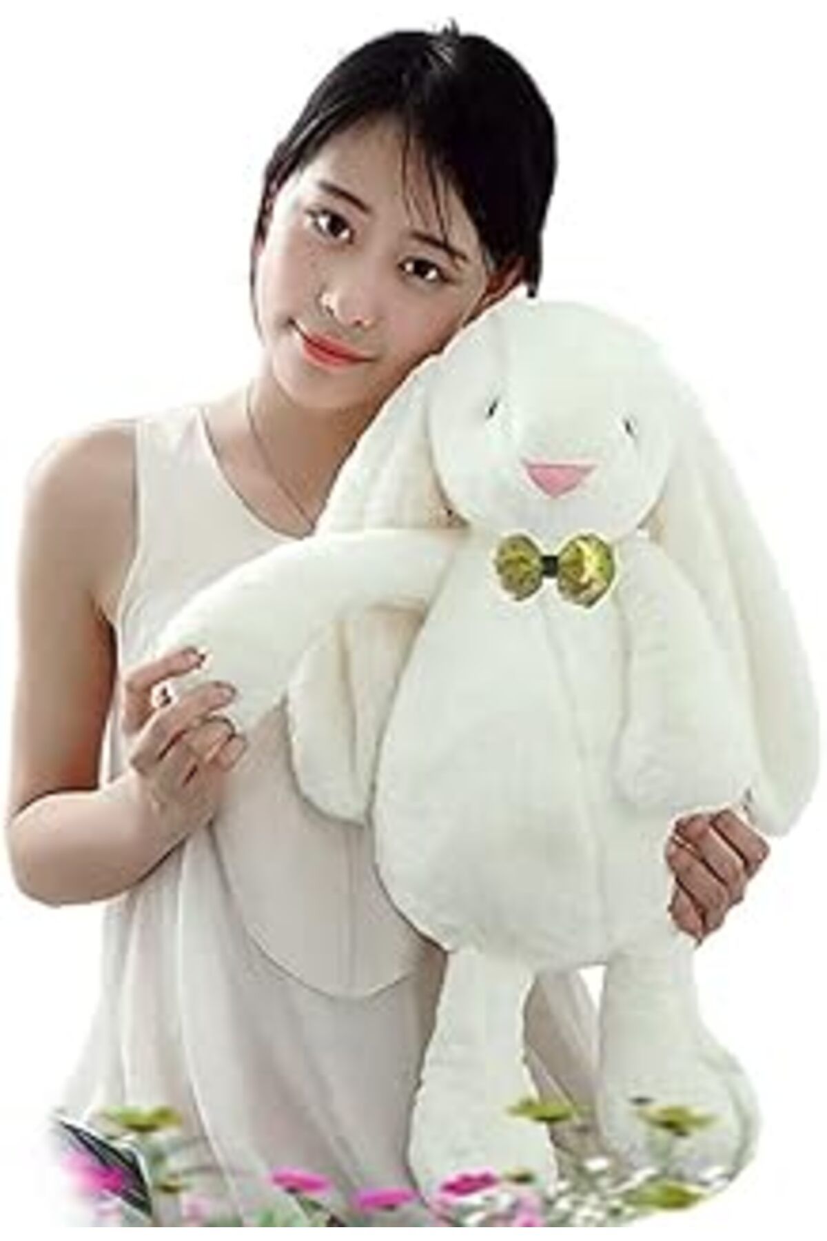 karadağsb Uyku Arkadaşım Papyonlu Uzun Kulak Bunny Peluş Tavşan 65 Cm (Beyaz)
