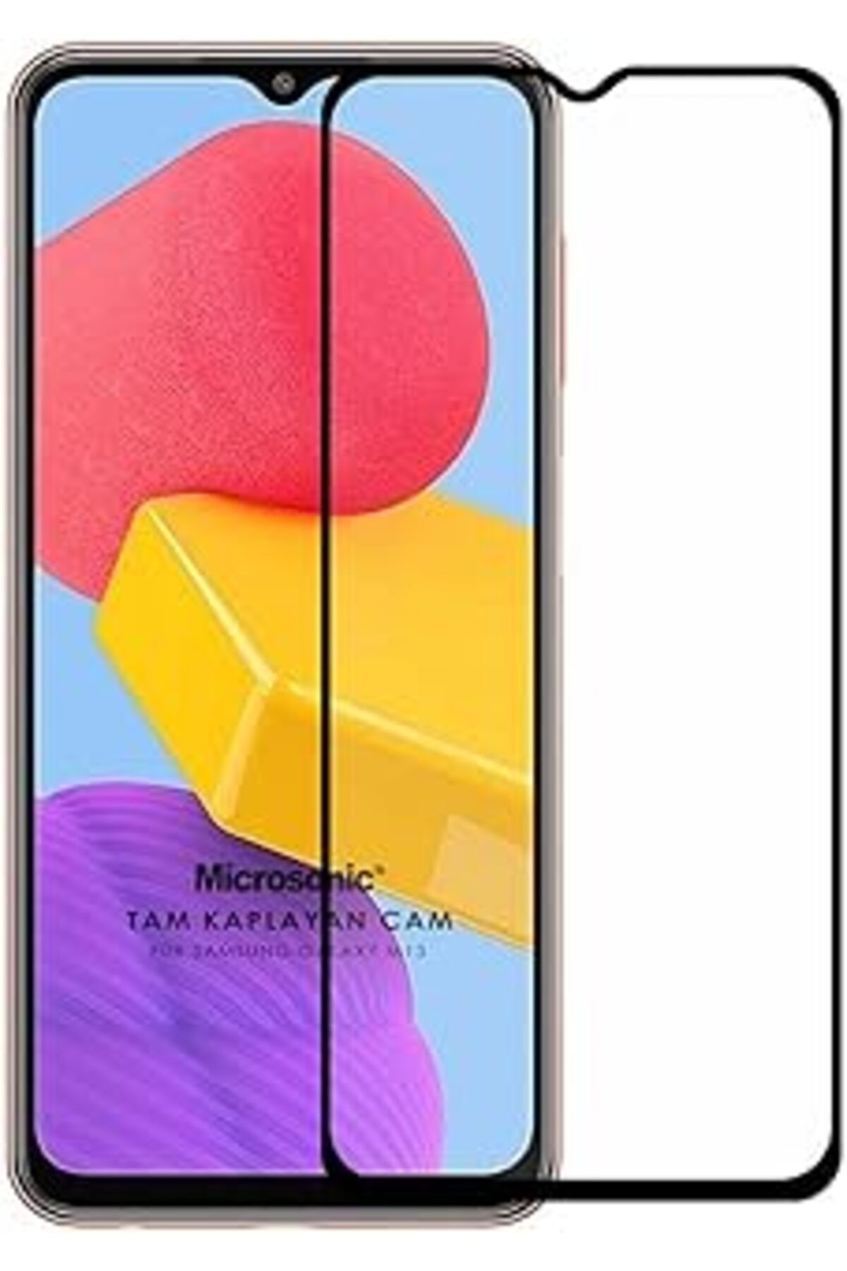 Pazarcan Microsonic Samsung Galaxy M13 Tam Kaplayan Temperli Cam Ekran Koruyucu Siyah