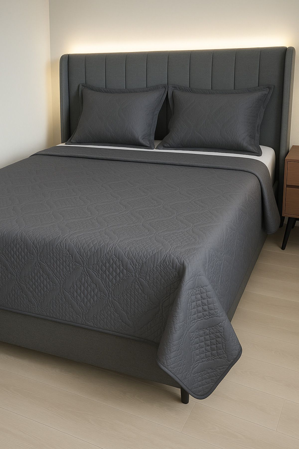 MixCotton Home Çift Kişilik Saten Pamuk Kapitone Çift Taraflı Çantalı Yatak Örtüsü ve 2 Li Yastık Kılıfı