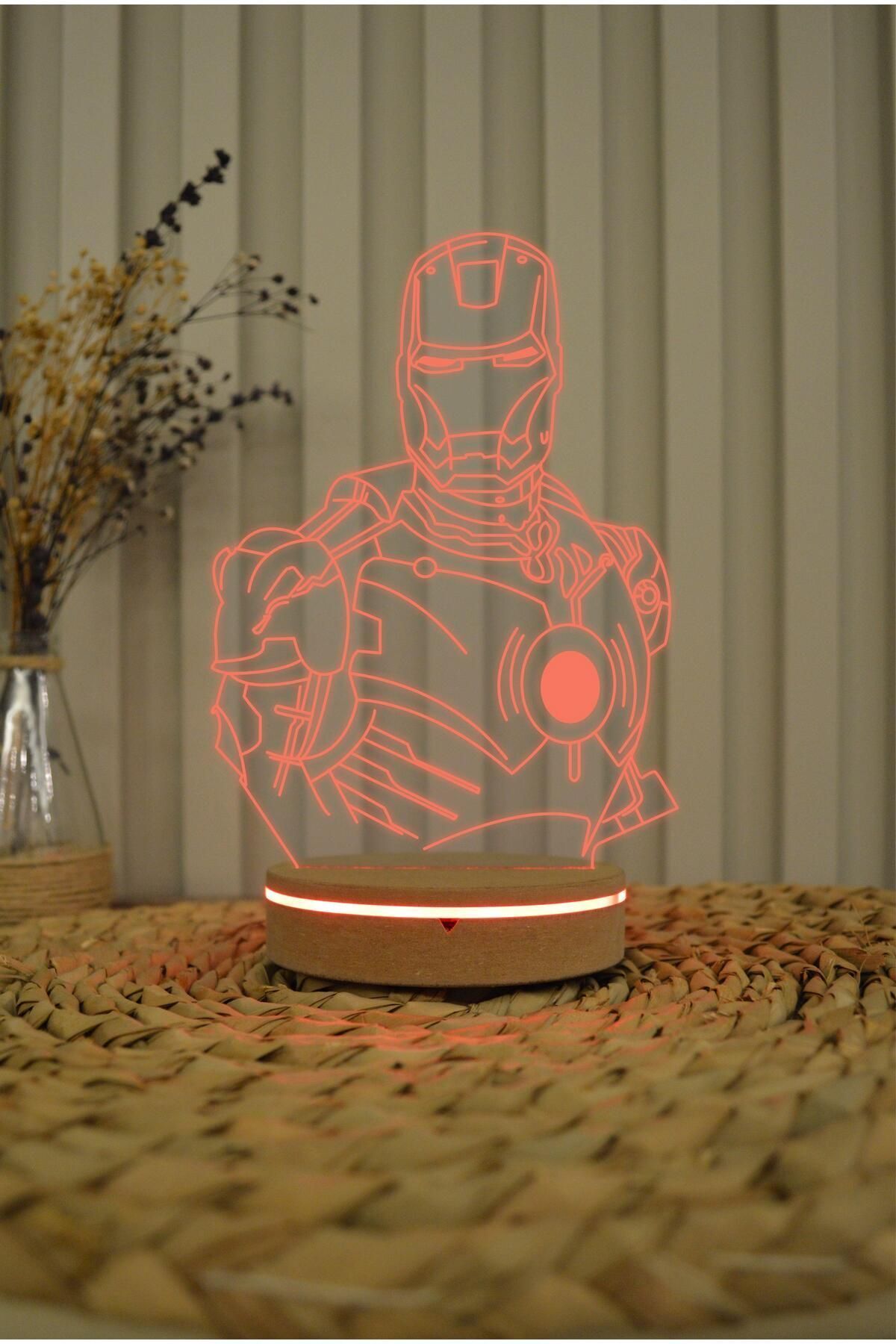 Yubi Design Iron Man - 3 Boyutlu Rgb 16 Renk Dekoratif Lamba Hediye 3d