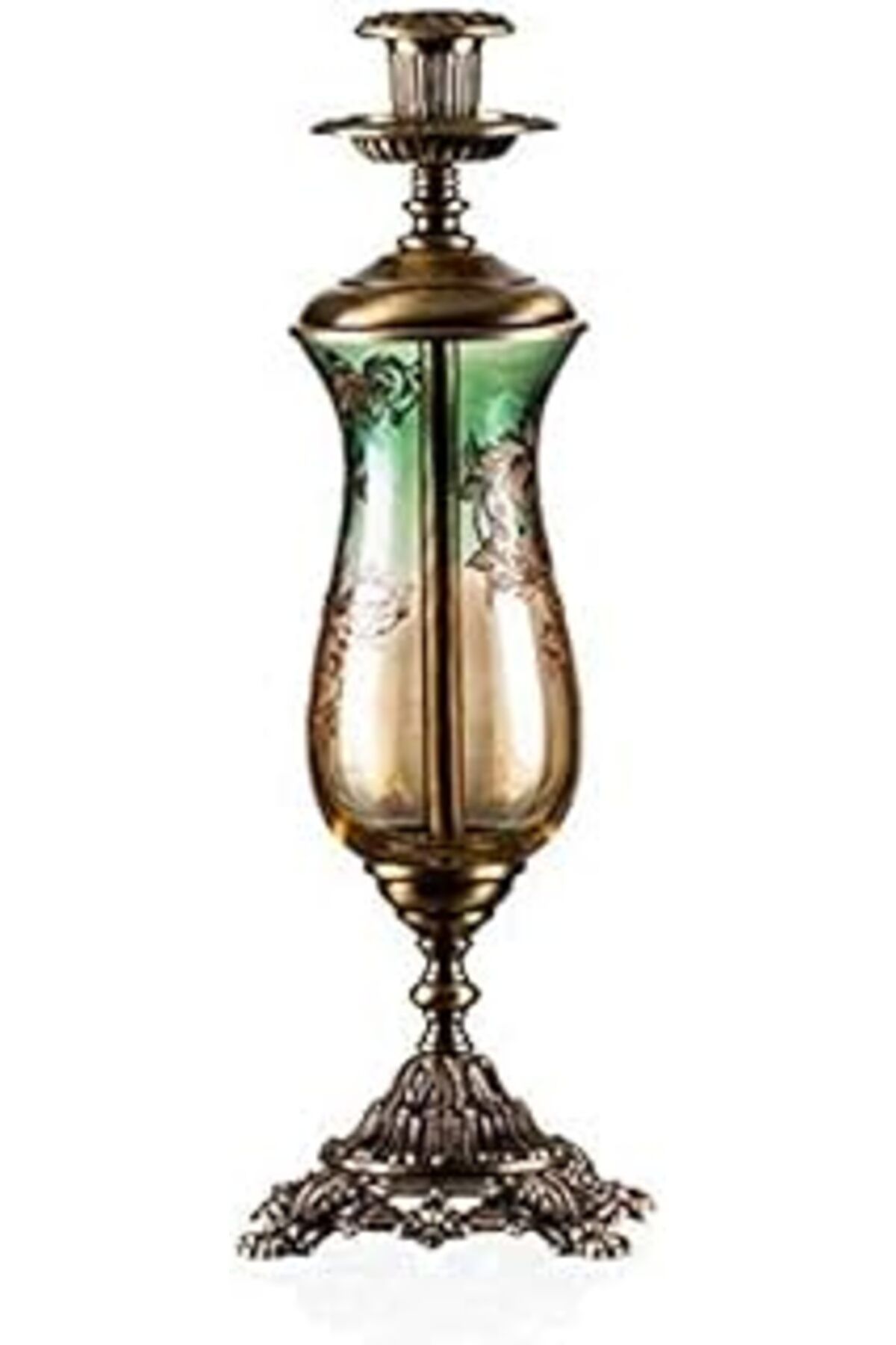 karadağsb Porio Bronz Yeşil Amber Tekli Şamdan, 37Cm