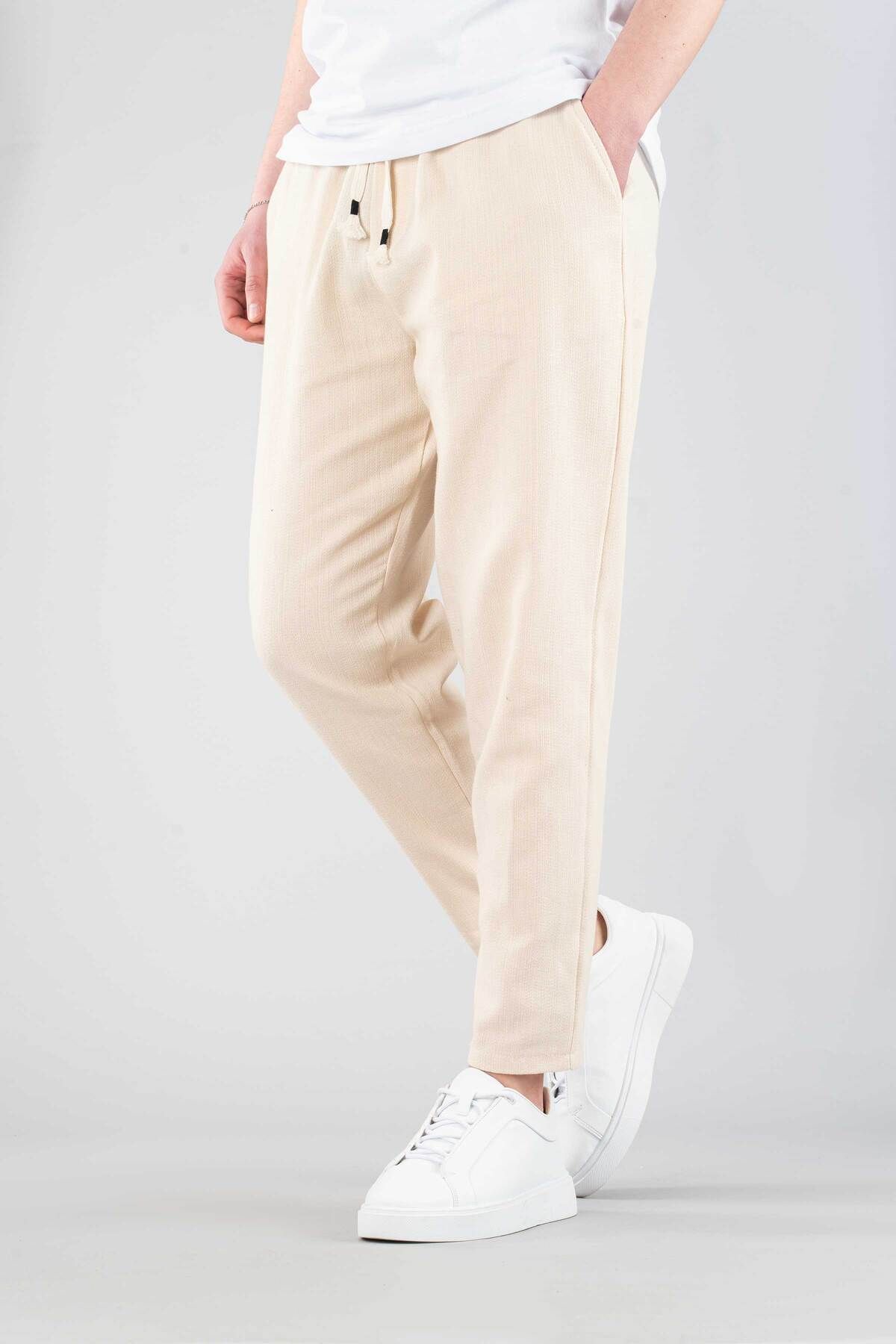 bombe Erkek Rahat Keten Boyfirend Pantolon Beli Lastikli İpli Jogger Pantolon