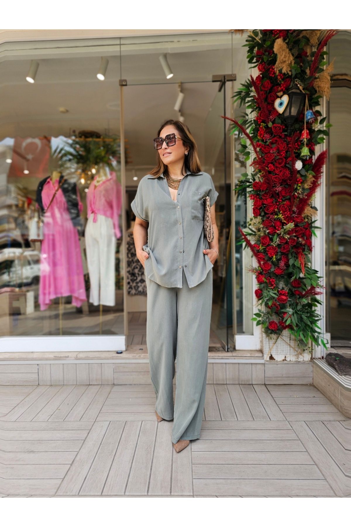 CsChicShop Yanlardan Çıt Çıt Detaylı İnce Dokulu Takım