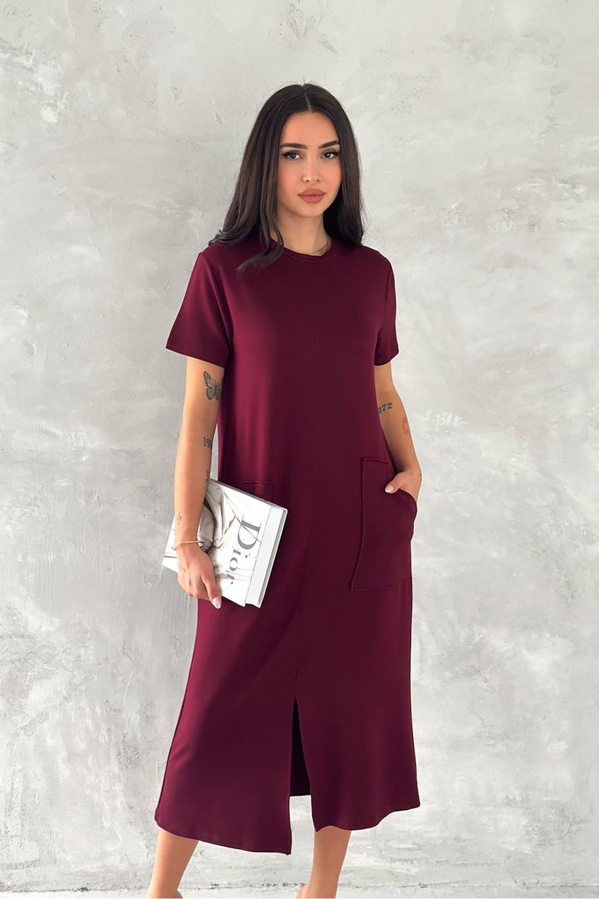 XXL BUTİK XXL Butik kadın yazlık bisiklet yaka pamuklu elbise X-NBTG004