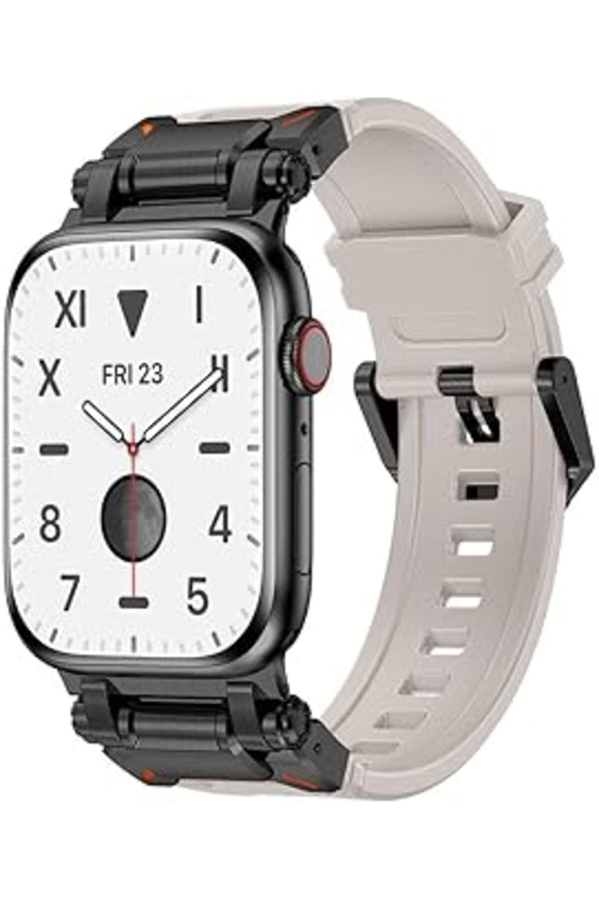 karadağsb Zore Apple İle Uyumlu Watch 42Mm Krd-101 Titanyum Metal Başlıklı Silikon Kordon Siyah-Starlight