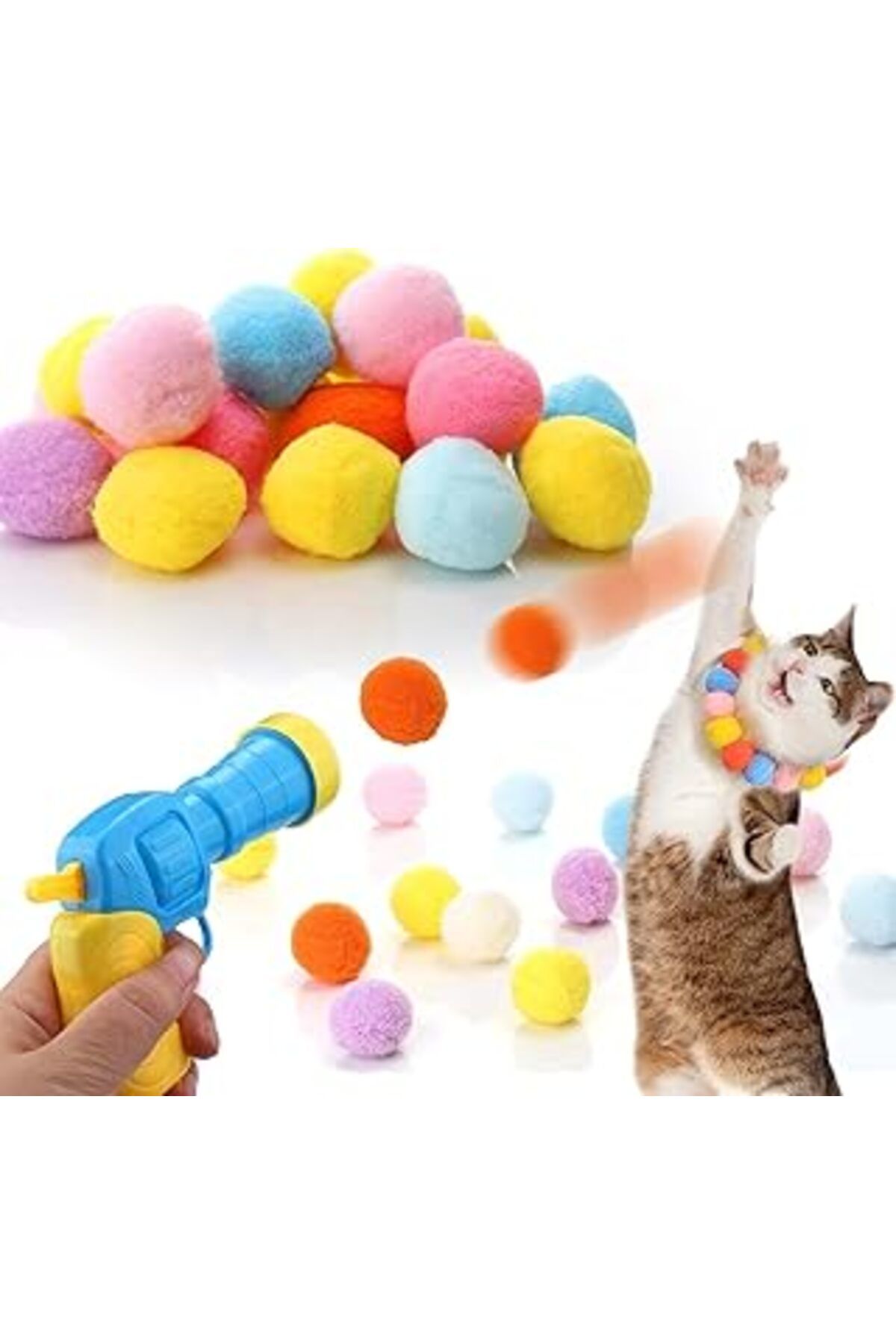 karadağsb İnteraktif Kedi Oyun Tabancası - Peluş Toplarla Eğlenceli Oyun Zamanı, Ekstra Peluş Toplar
