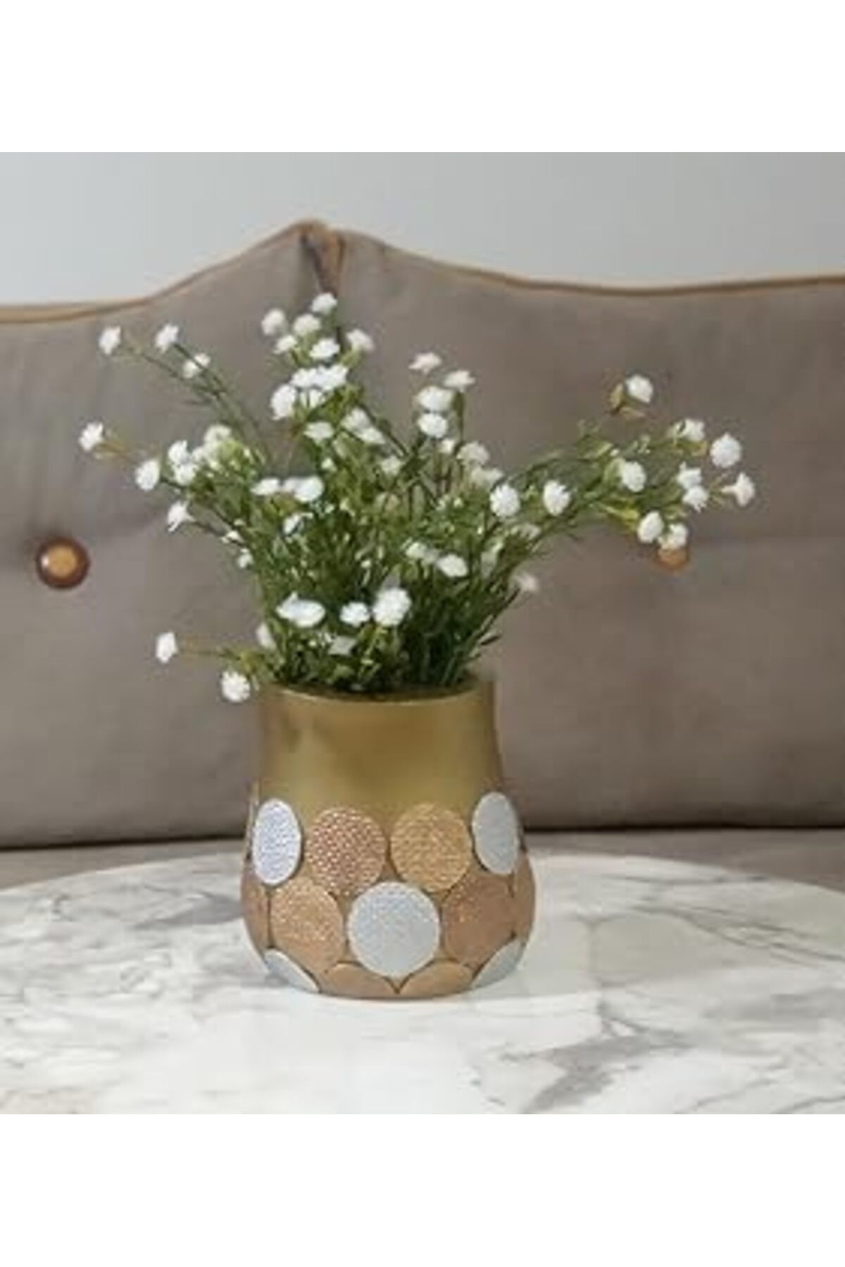 Pazarcan Vazo Dahil,vazo Dahil,vazoda Çiçek,beyaz Yapay Çiçek,vazo Dekoratif Altin Puanli Poliresin 9