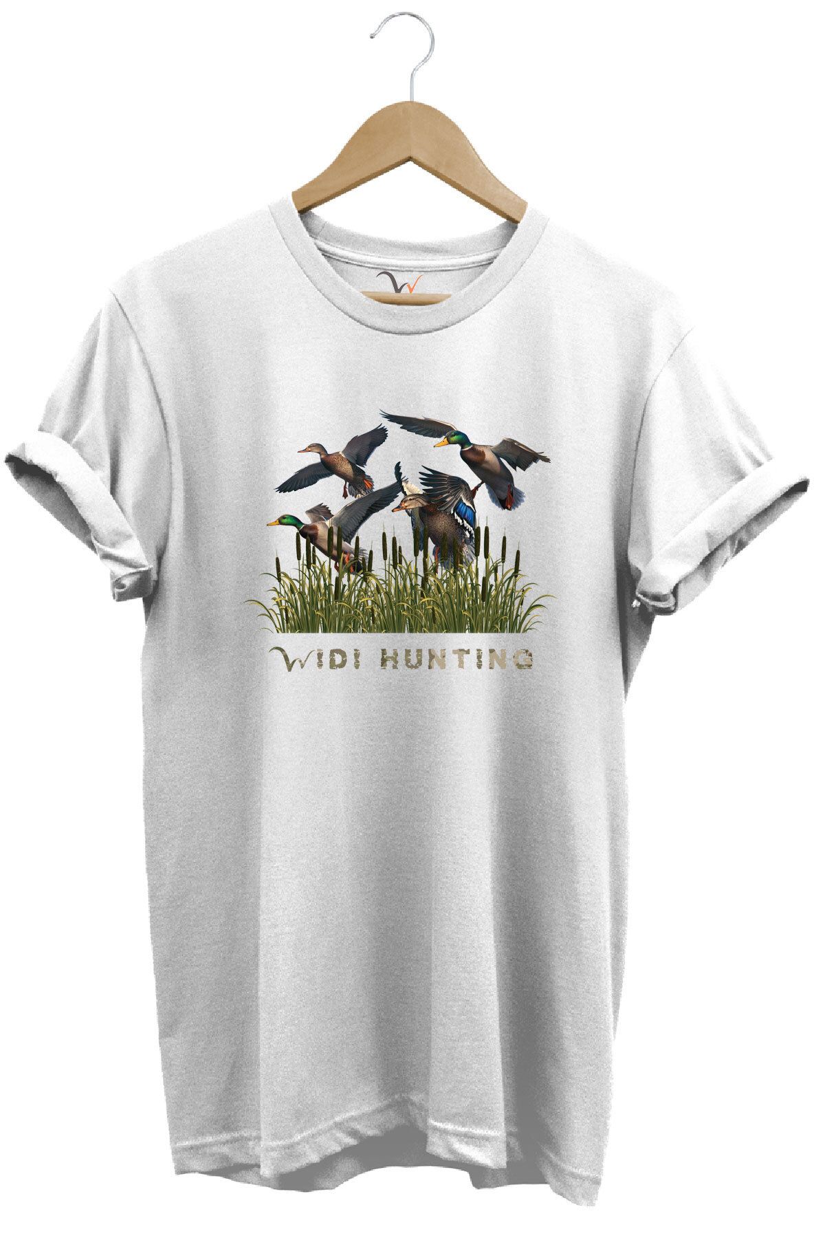 WİDİ Widi Hunting Avcılık Ördek Avı Baskılı %100 Pamuk Regular Fit Bisiklet Yaka T-Shirt