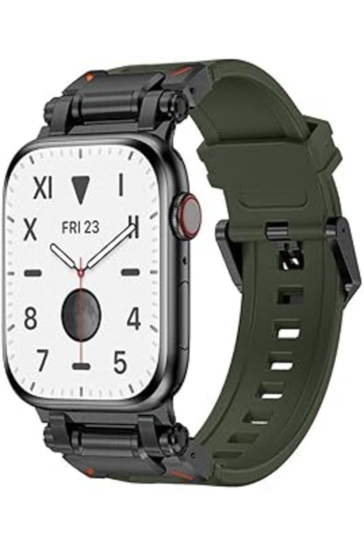karadağsb Zore Apple İle Uyumlu Watch 42Mm Krd-101 Titanyum Metal Başlıklı Silikon Kordon Siyah-Yeşil