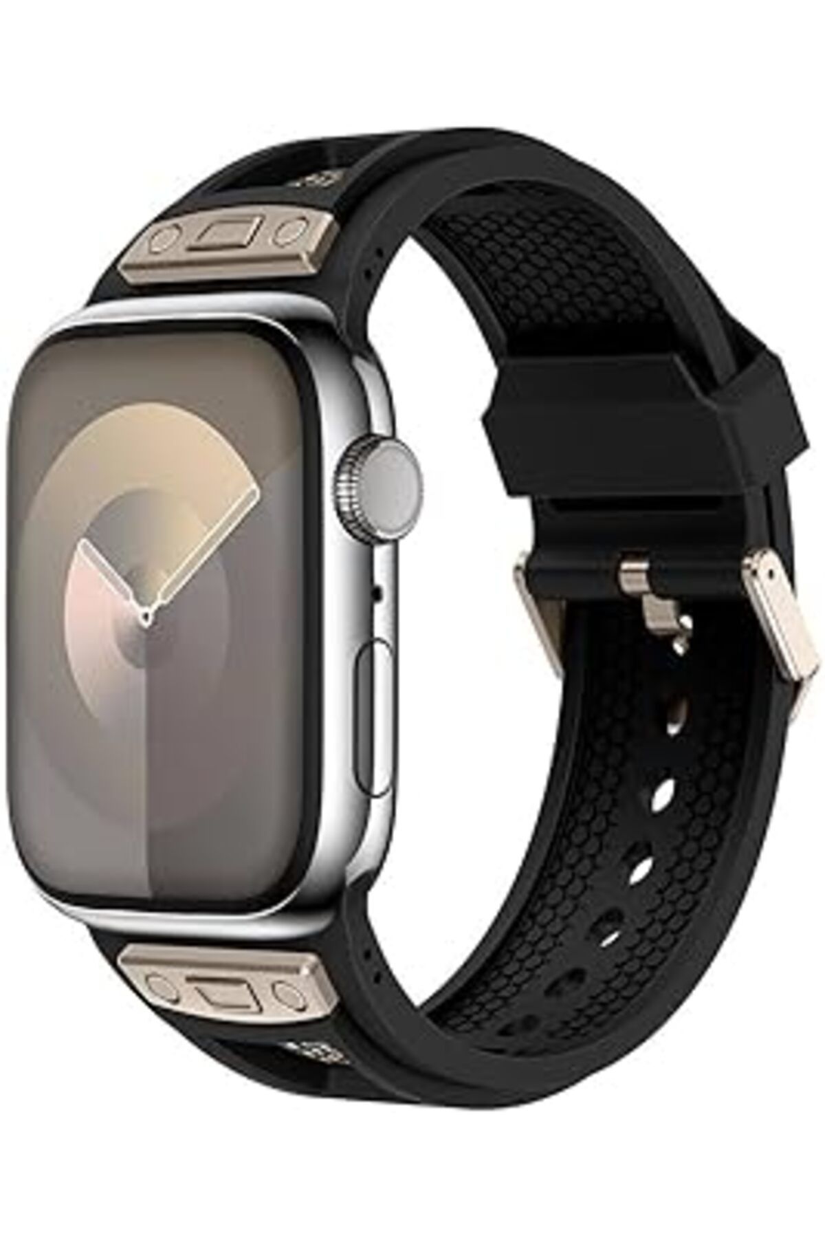 karadağsb Zore Apple İle Uyumlu Watch 42Mm Krd-117 Hava Alabilen Delikli Metal Süslemeli Desenli Silikon Kord