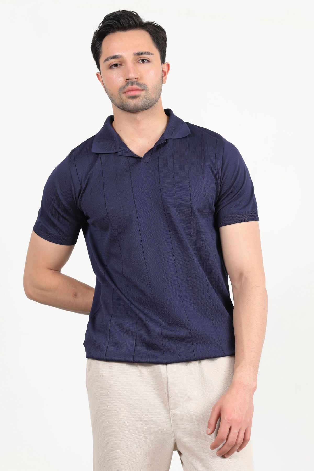 JB John Borners Erkek Polo Yaka Kısa Kol Çizgili Triko T-Shirt Lacivert - 2503