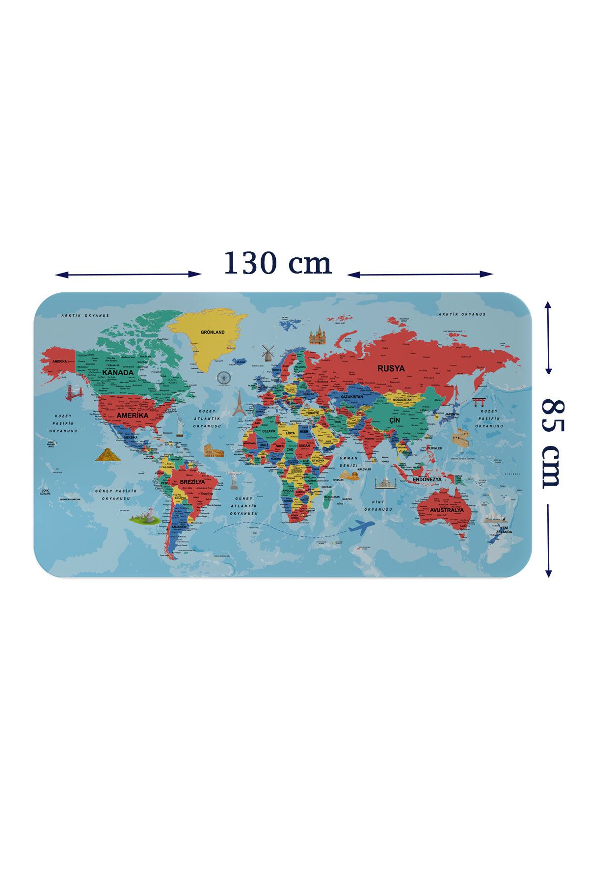 Haye Collection Türkçe Eğitici Ülke ve Başkent Okyanus Detaylı Atlası Dünya Haritası Duvar Sticker -85x130-3863