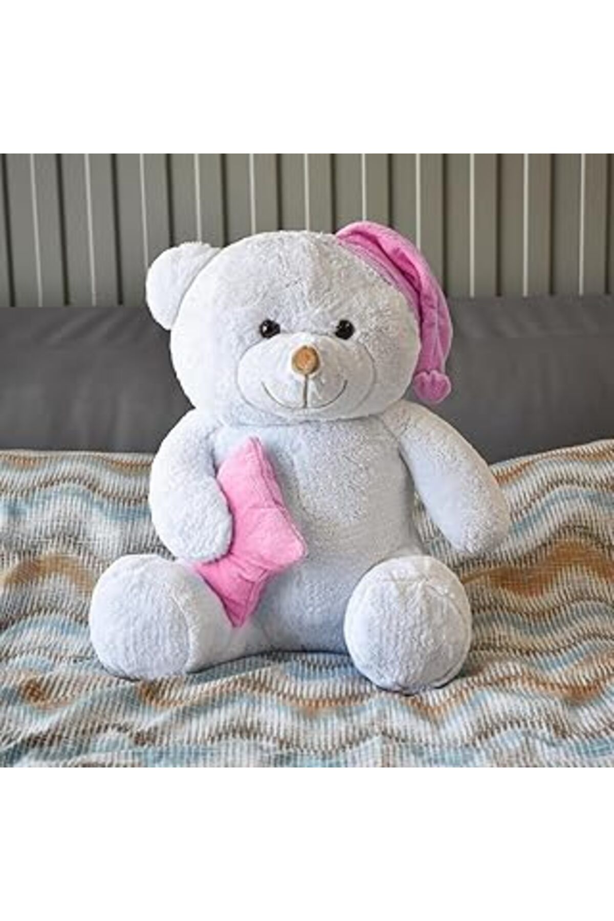 NZM TİCARET Pembe Yastıklı Ayıcık,Yastıklı Ve Şapkalı Pelüş Ayıcık,Yumuşacık Ve Şirin Tasarım, Uyku Arkadaşı,Do