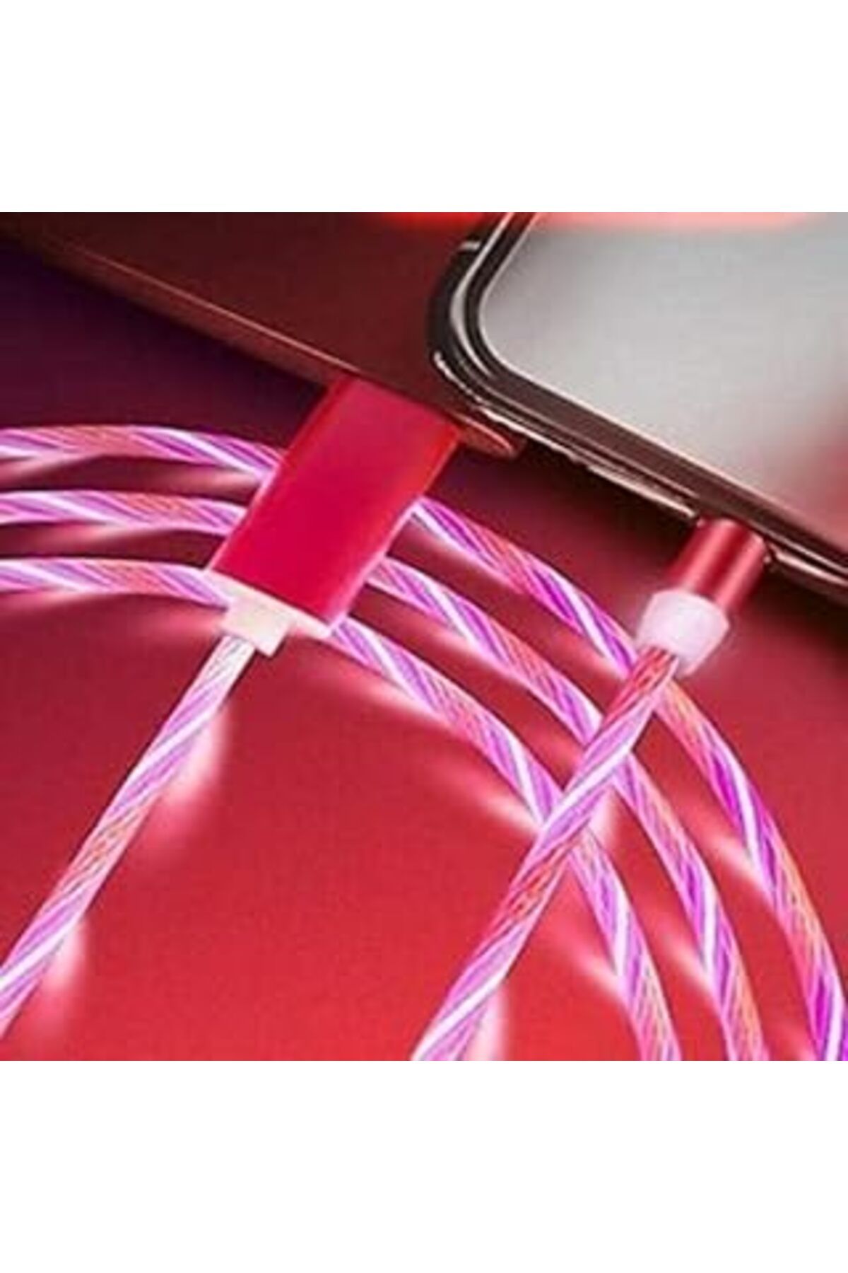 Karachil Manyetik Data Ve Hızlı Şarj Kablosu Led Işıklı Micro Usb Pembe