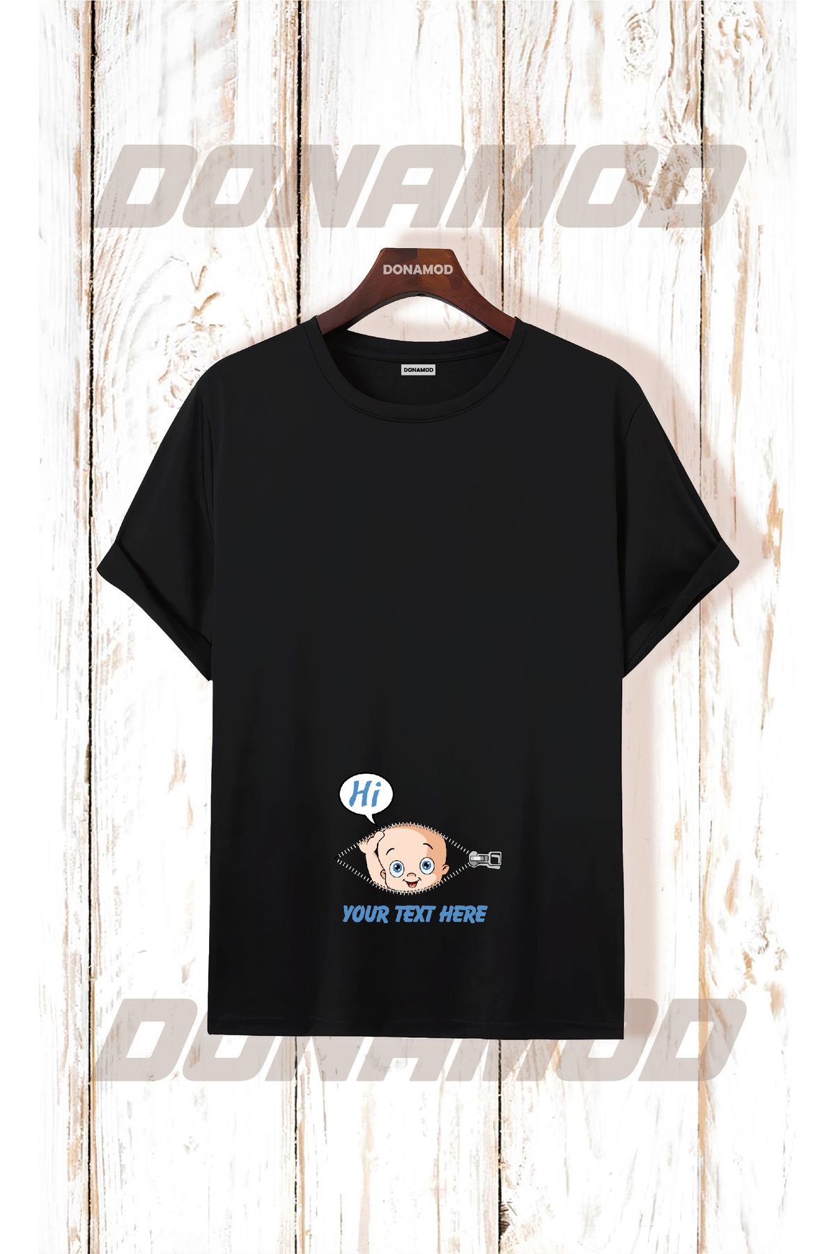 donamod Siyah Beyaz Unisex Kısa Kollu Oversize Geniş Kalıp Hamile Bebek Anne Hediye Tasarımlı Tişört T shirt
