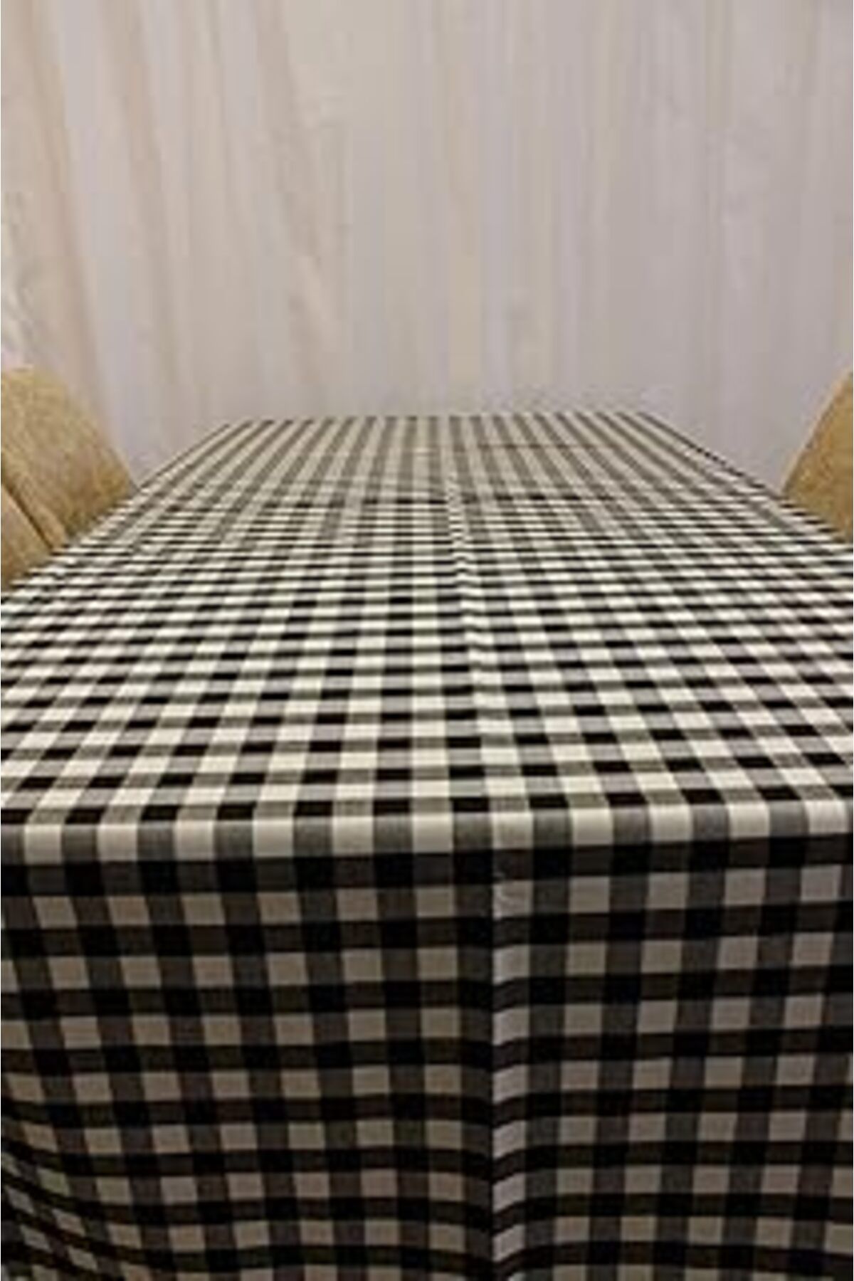NZM TİCARET Siyah Beyaz Renk Kare Desenli Full Akrilik Dertsiz Dokuma Masa Örtüsü 150X220 Cm