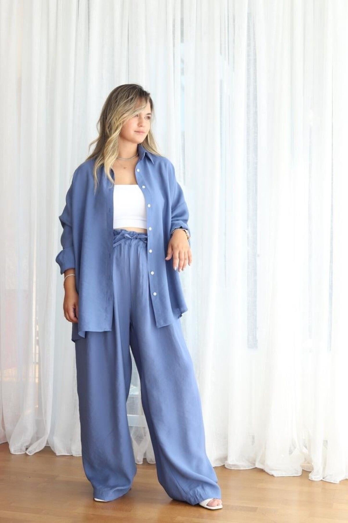 BÜŞRA PERKER Mavi Oversize Gömlek