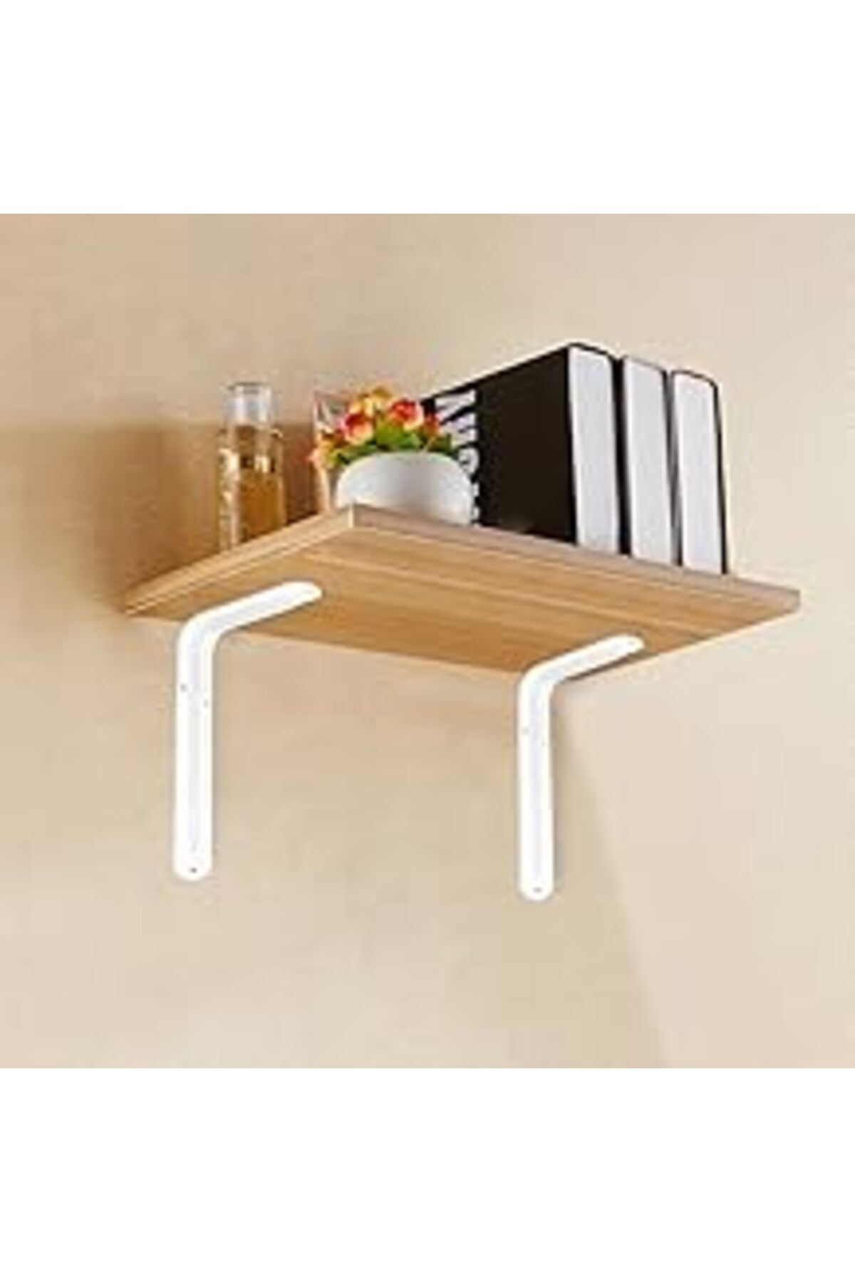 NZM TİCARET Badem10 Raf Altı Ayak Raf Tutucu L Demir 16.5 X 23 Cm Beyaz Montaj Aparatı (2 ADET)