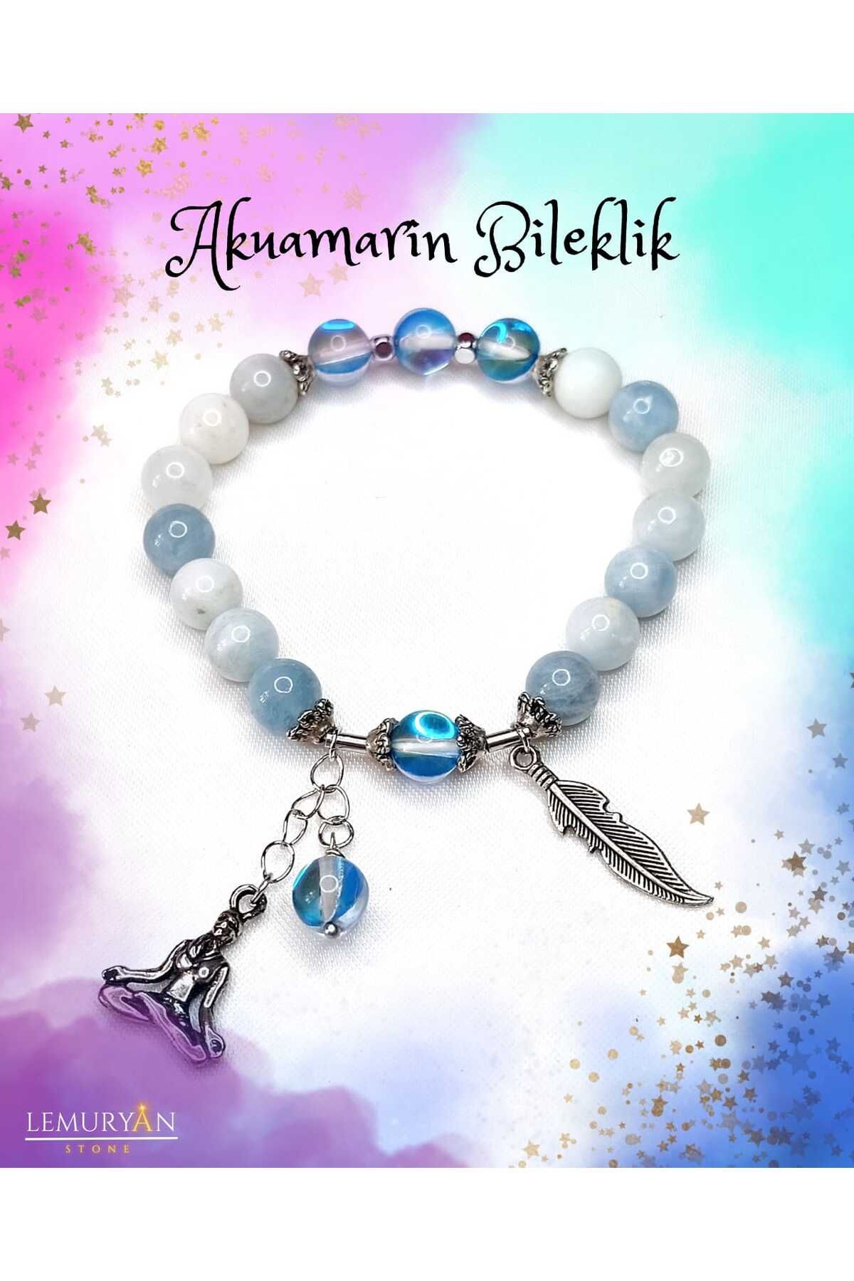 Herkimer Doğal Taş Orijinal Doğaltaş Akuamarin & Termal Kuvars Kadın Tasarım Bileklik