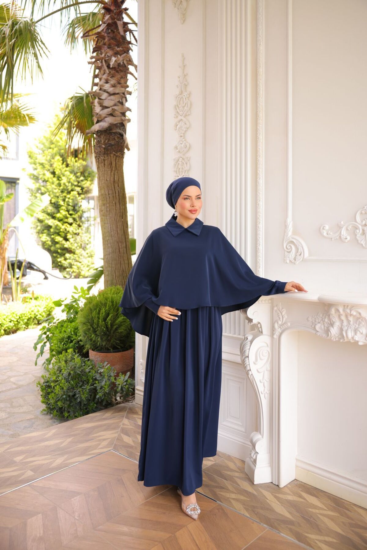 Nissra Ankanoor Yakalı Pelerinli Elbise Anka255084