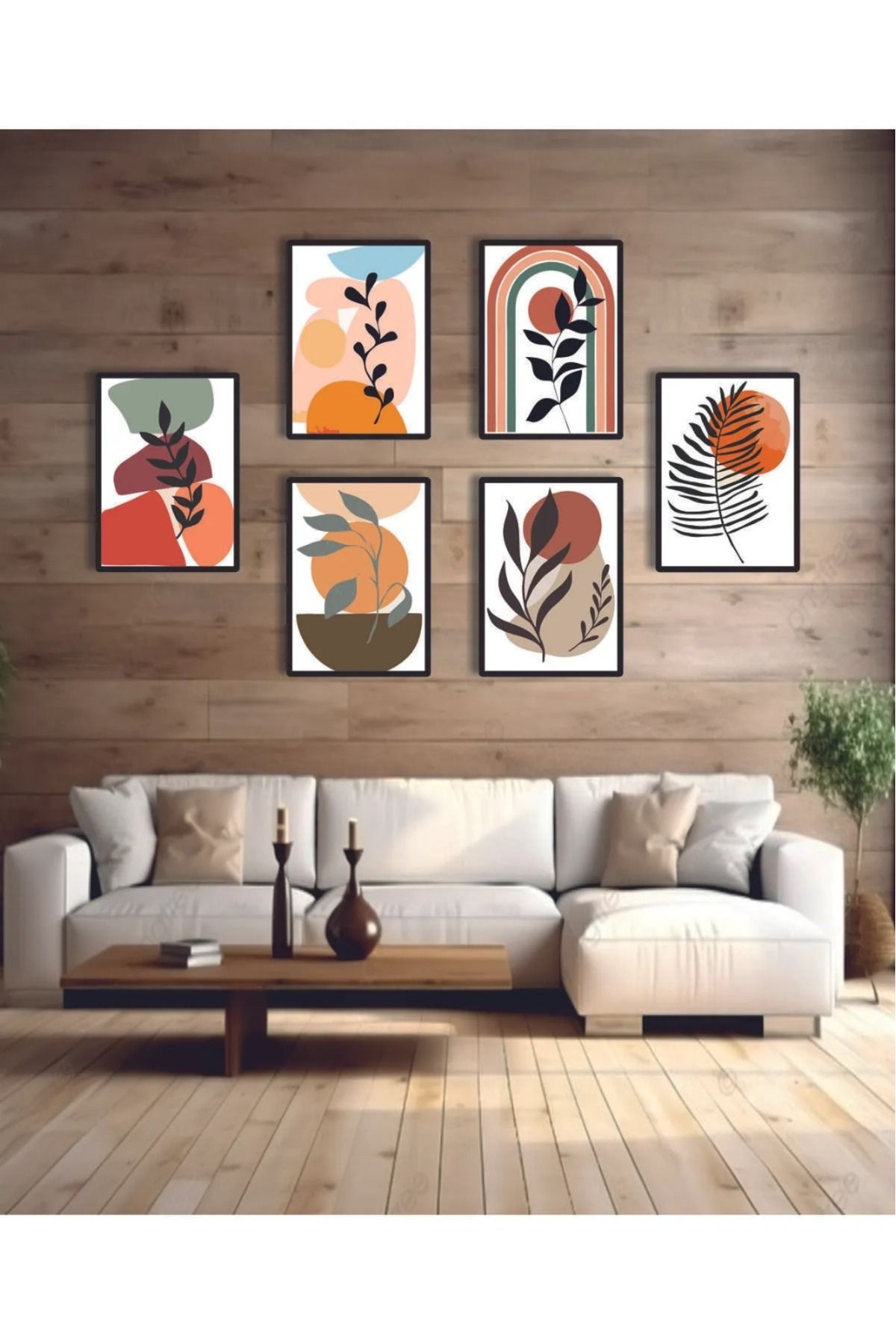 CANVASUM Scandinavian Botanical Art Soyut Dekoratif 6'lı set MDF TABLO