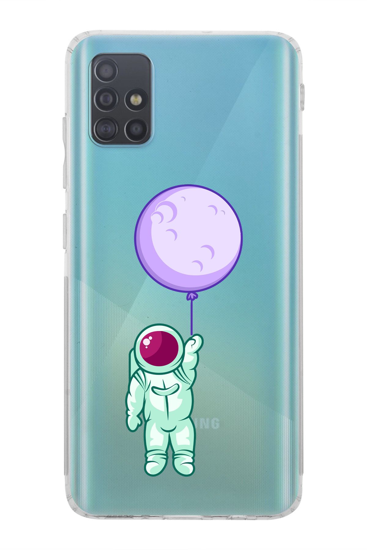 moonset Samsung Galaxy A51 Uyumlu Astronot Tasarımlı Baskılı Şeffaf Telefon Kılıfı