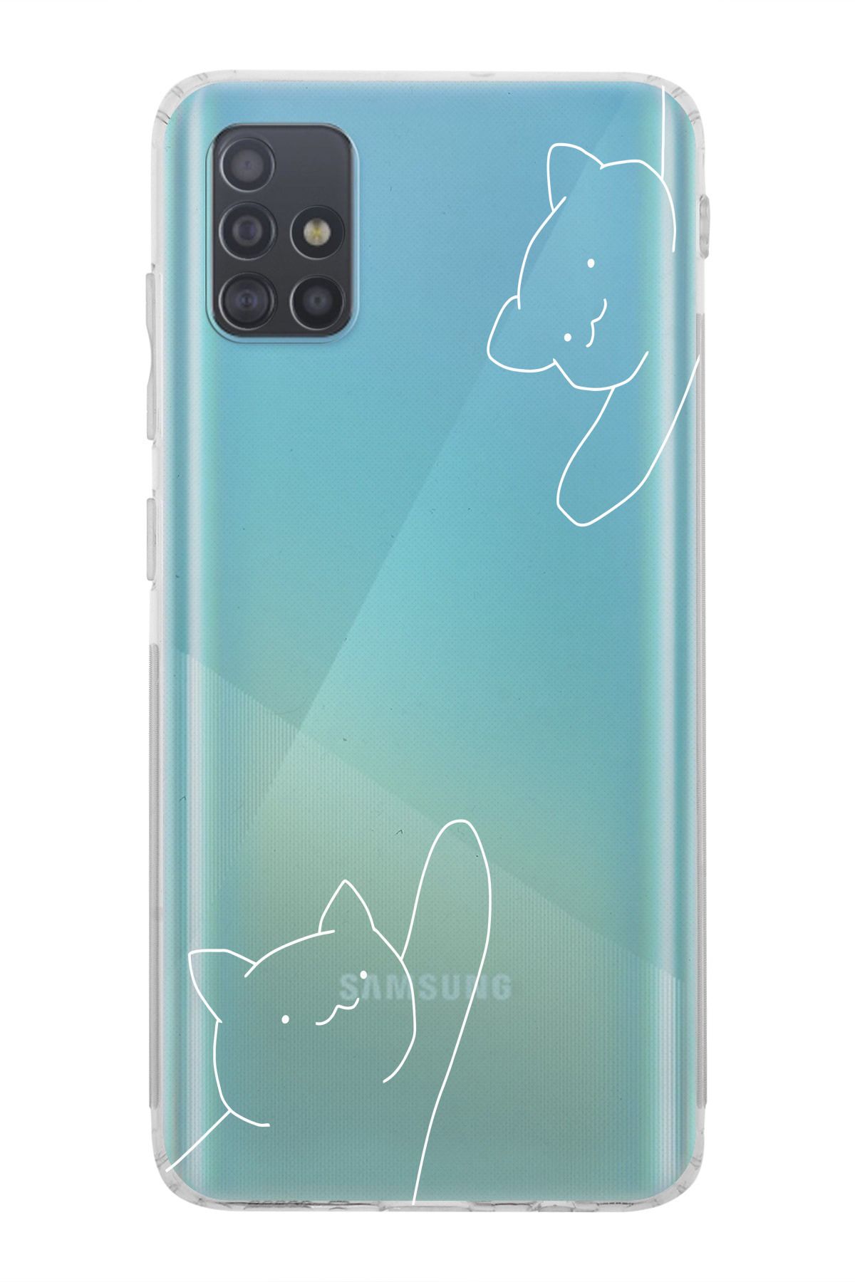 moonset Samsung Galaxy A51 Uyumlu Kediler Tasarımlı Baskılı Şeffaf Telefon Kılıfı