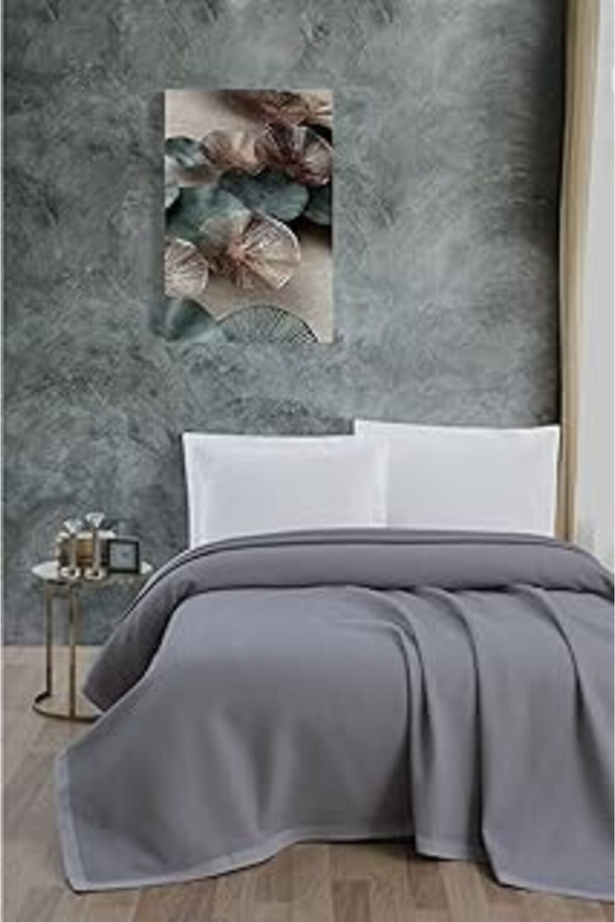 Mu Art Mulberry Klimalı Pike,%100 Pamuk Petekli Pike, Dörtmevsim Pike Battal Boy 240X260 Gri