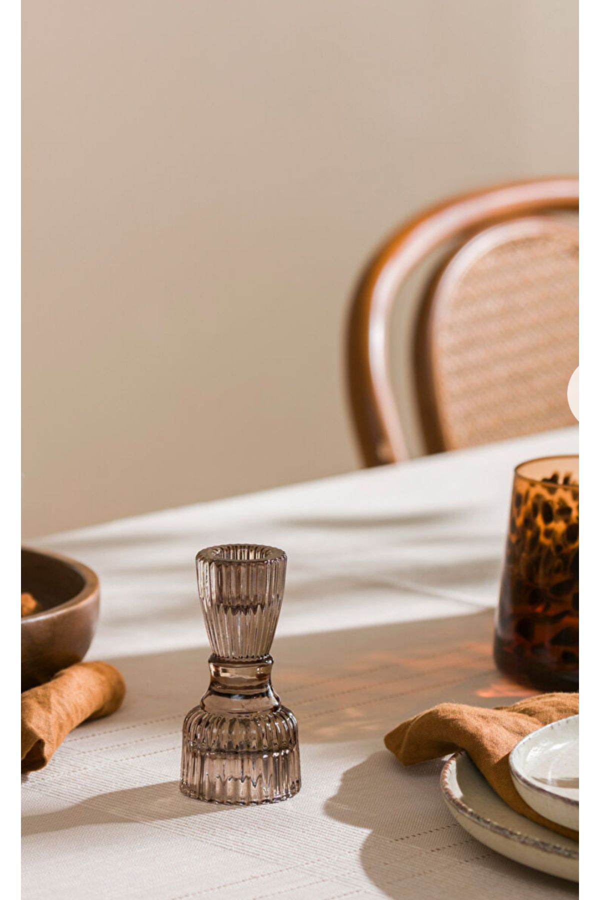 Blooms Akademi Çift Taraflı Cam Şamdan – 10 cm Dekoratif Mumluk | Amber Renkli Vintage Tarz