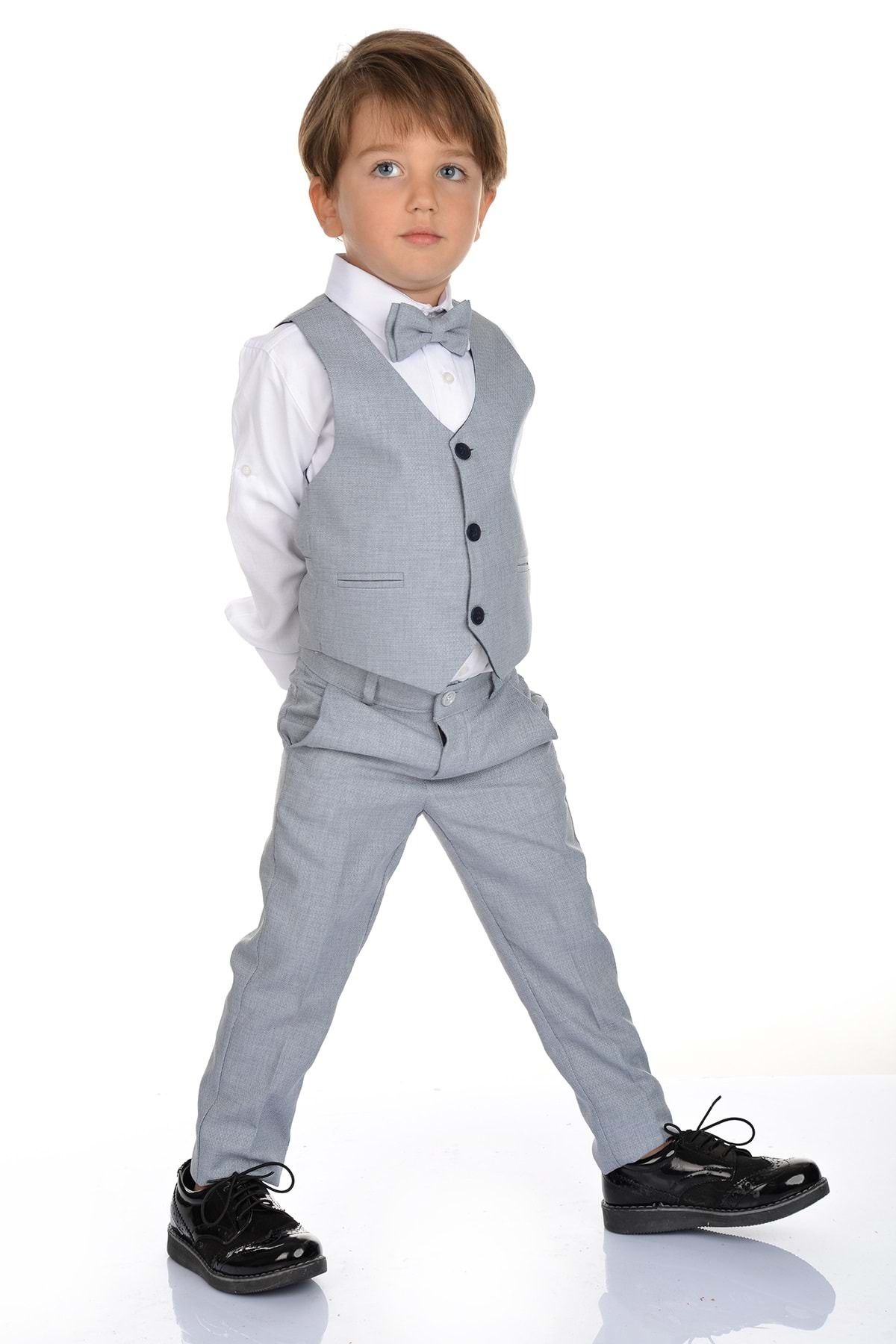 Mnk Yelekli Erkek Çocuk Takım Elbise MNK0272 GRİ fotoğrafı 5 (önizleme)