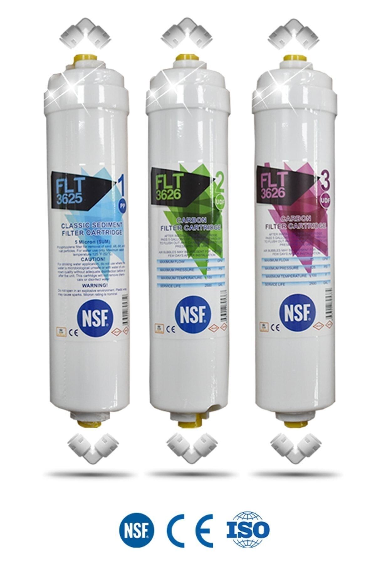 Filter Store Kapalı Kasa Su Arıtma Cihazı Uyumlu Yeni Nsf'li Özel Seri 3 Aşamalı Inline 6 Aylık Filtre Seti