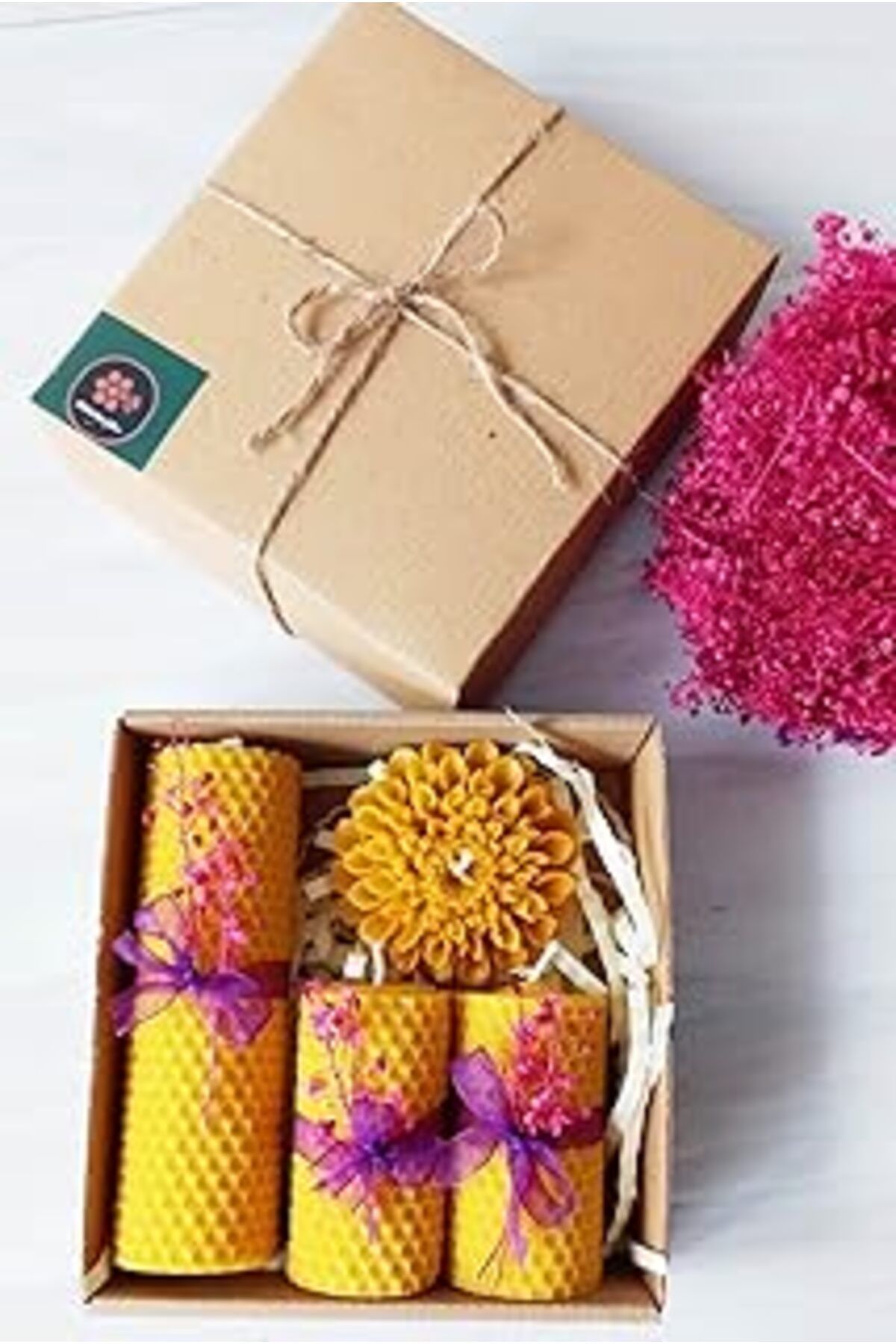 NETWORK ART Petekoğlu Dekoratif Doğal Petek Balmumu Mum Büyük Çiçekli Set Bal Mumu Mum Beeswax Candle 4 Lü Set