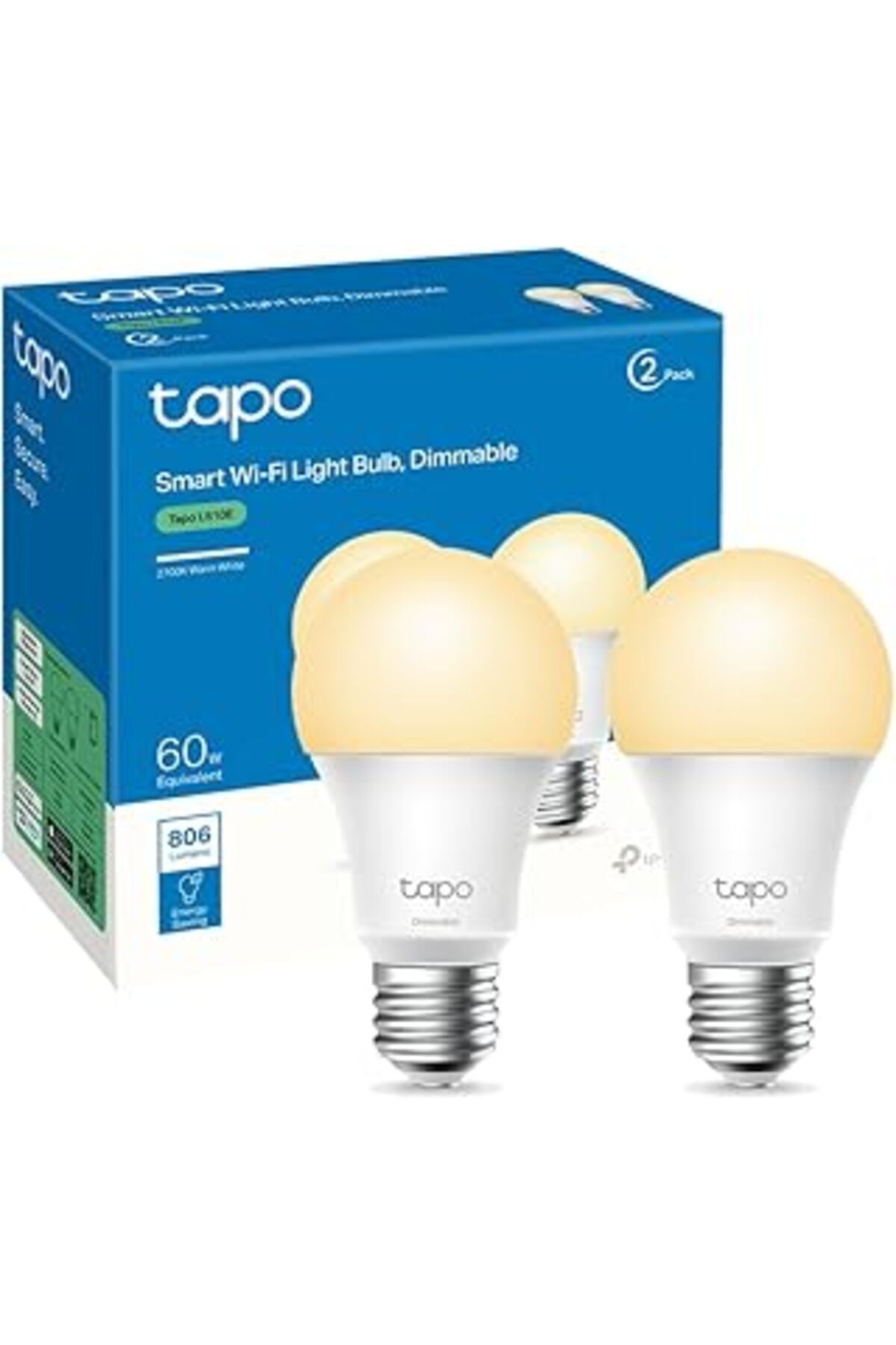 Mu Art Tapo L510E(2-Pack), Ayarlanabilir Akıllı Wi-Fi Ampulü, 806 Lümen, E27 Duy, 8,3W, Enerji Tasarrufu,