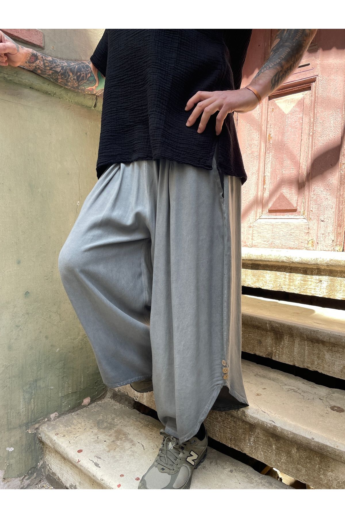 Bohoyasam Unisex Bol Paça Pantolon, Pamuklu Salaş Pantolon, Yazlık Rahat Pantolon, Bohem Kapri Pantolon