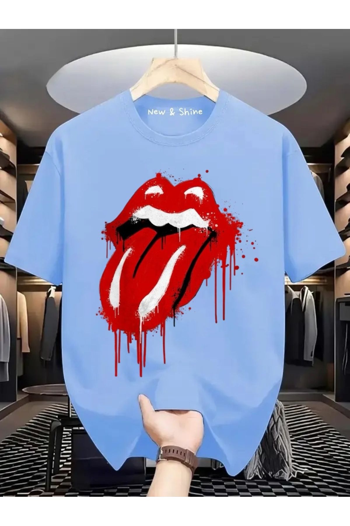 New Shine Rolling Stones Baskılı Oversize T-Shirt