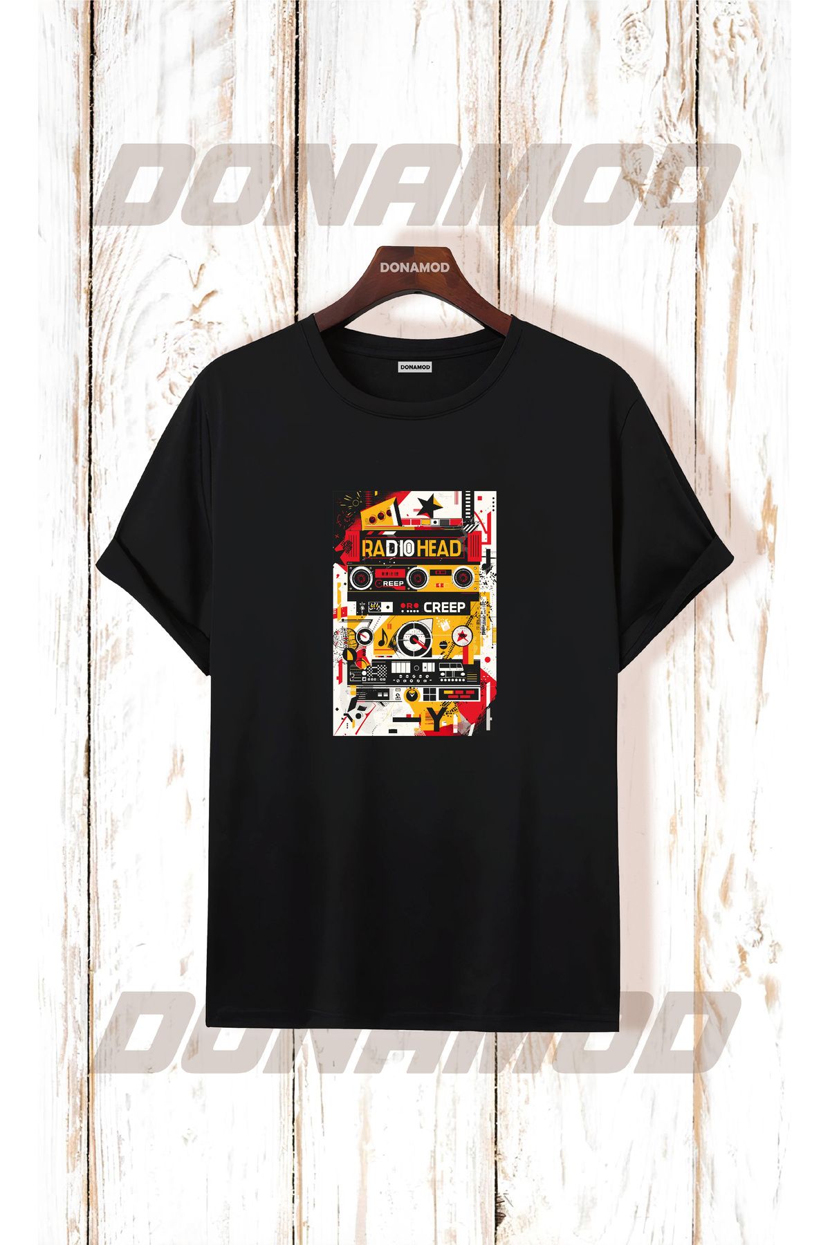 donamod Siyah Beyaz Oversize Radiohead Rammstein Angel Opeth Burzum Rock Metal Black Müzik Tişört T shirt